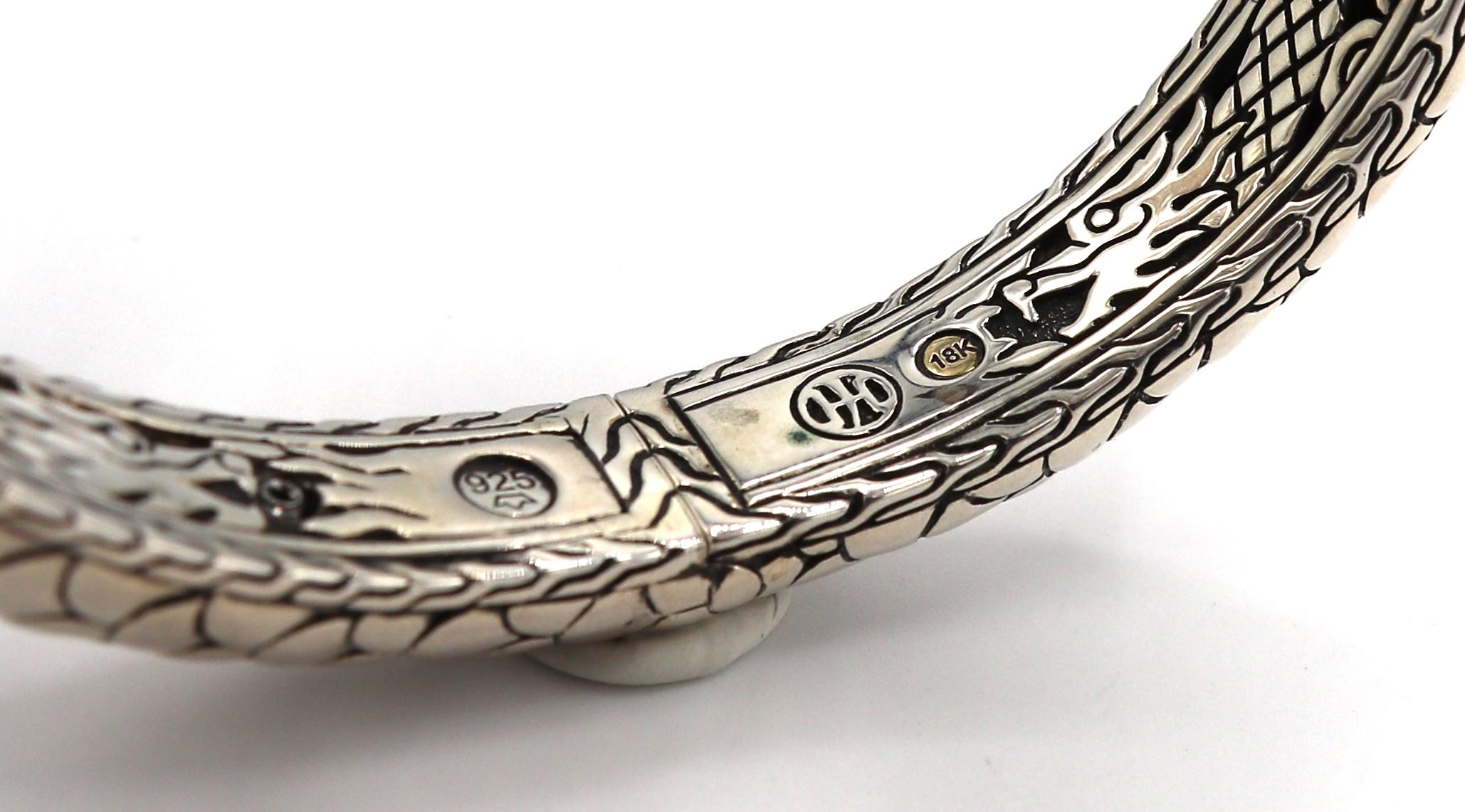 John Hardy Sterling Silver & Gold Dragon Hinged Bangle Bracelet In Excellent Condition In  Baltimore, MD
