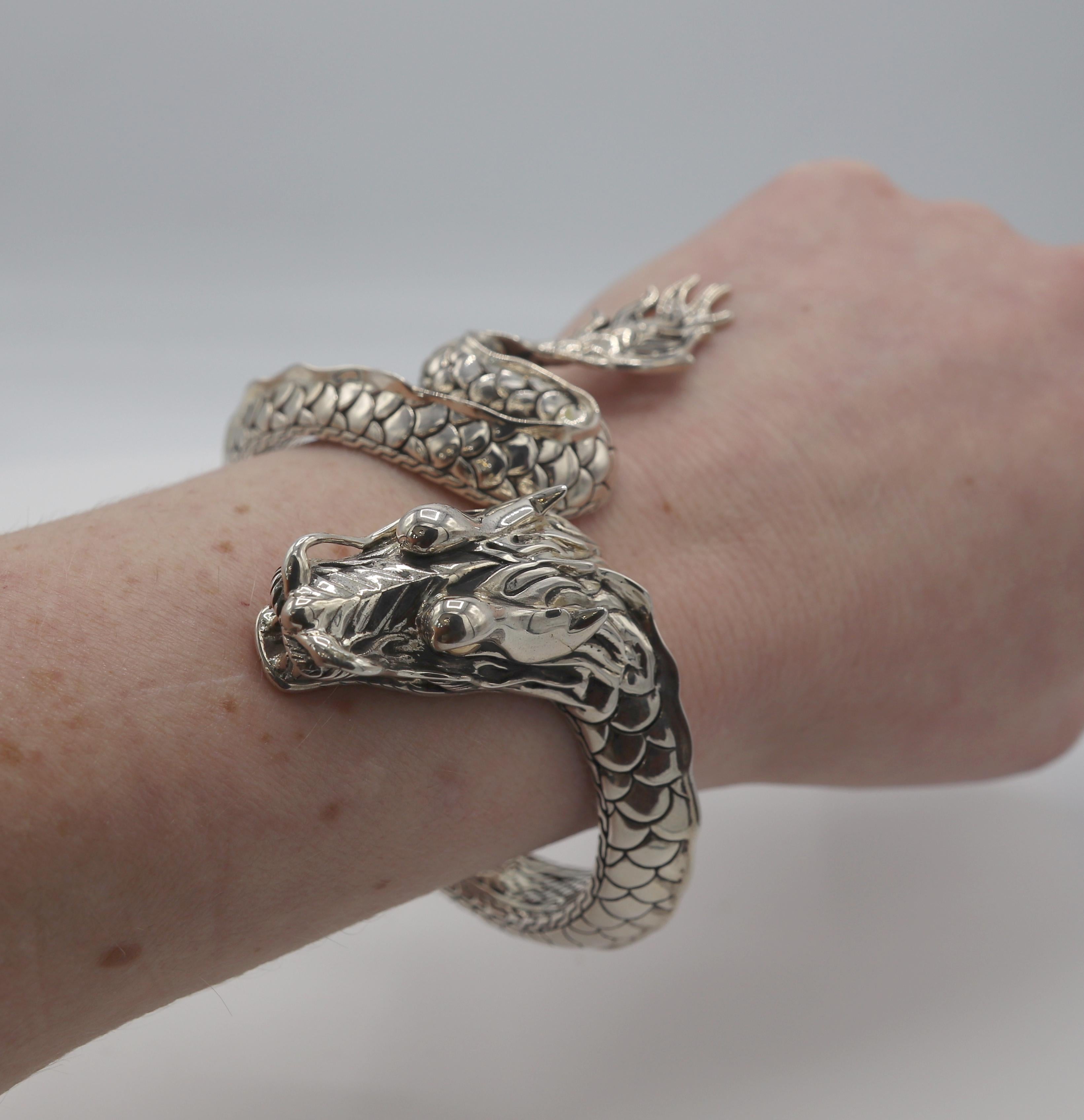 John Hardy Sterling Silver & Gold Dragon Hinged Bangle Bracelet 1