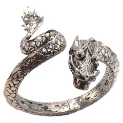 John Hardy Sterling Silver & Gold Dragon Hinged Bangle Bracelet