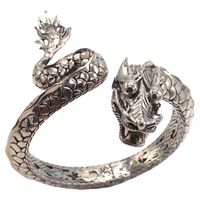 John Hardy Sterling Silver Gold Dragon Hinged Bangle Bracelet