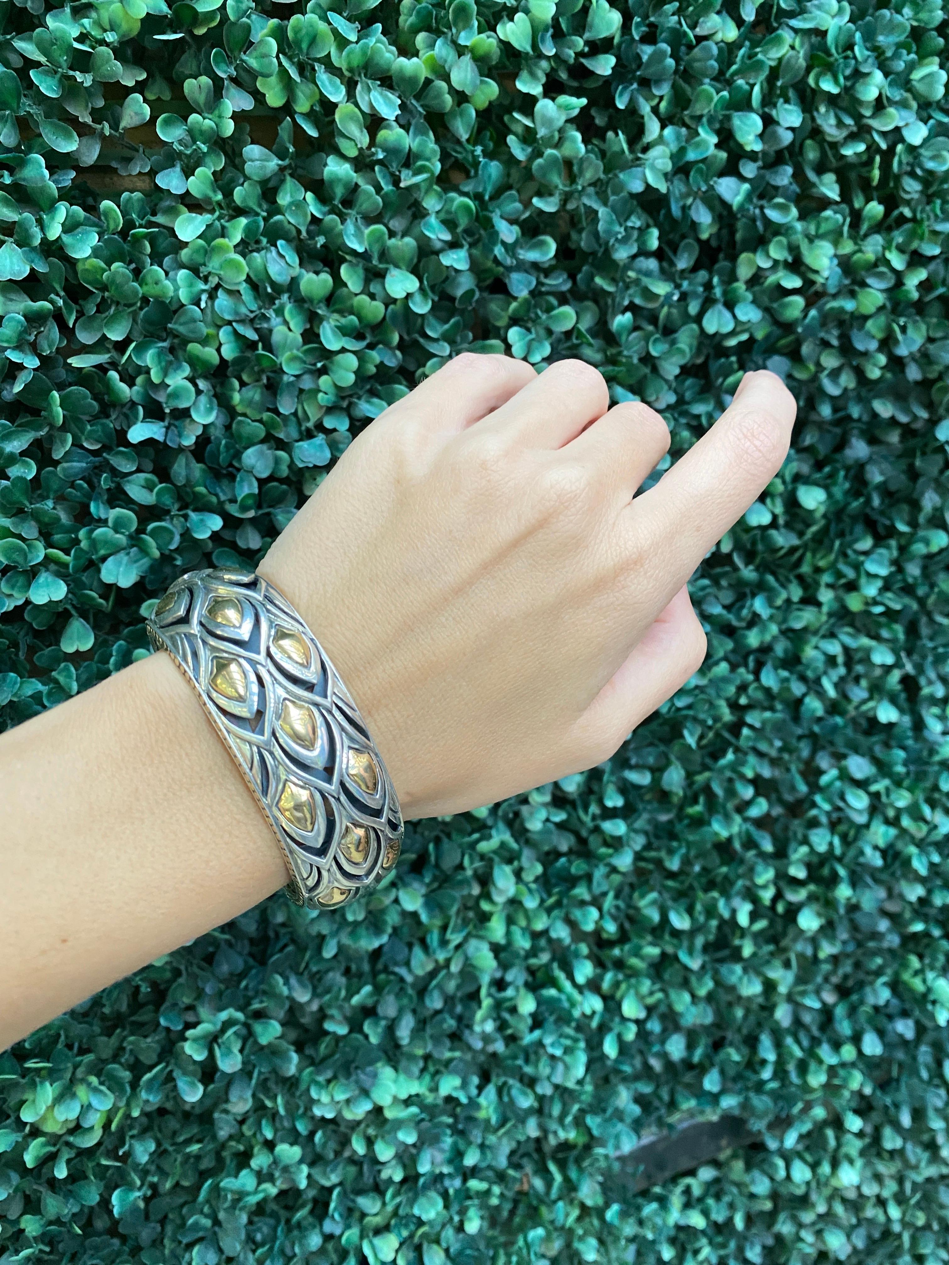John Hardy Sterling Silver & Gold Naga Kick Cuff Dragon Scale Bracelet 6