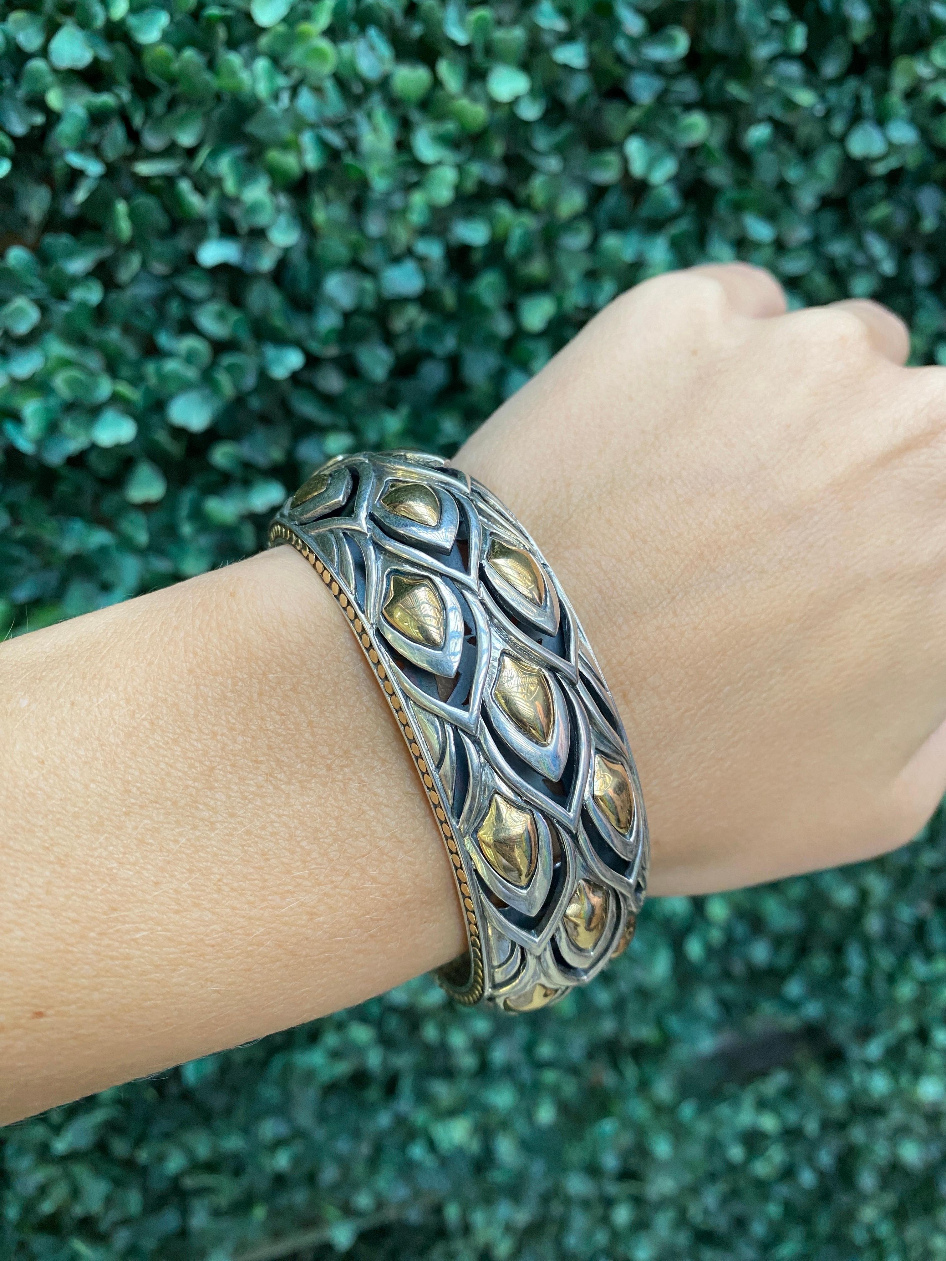 John Hardy Sterling Silver & Gold Naga Kick Cuff Dragon Scale Bracelet 7