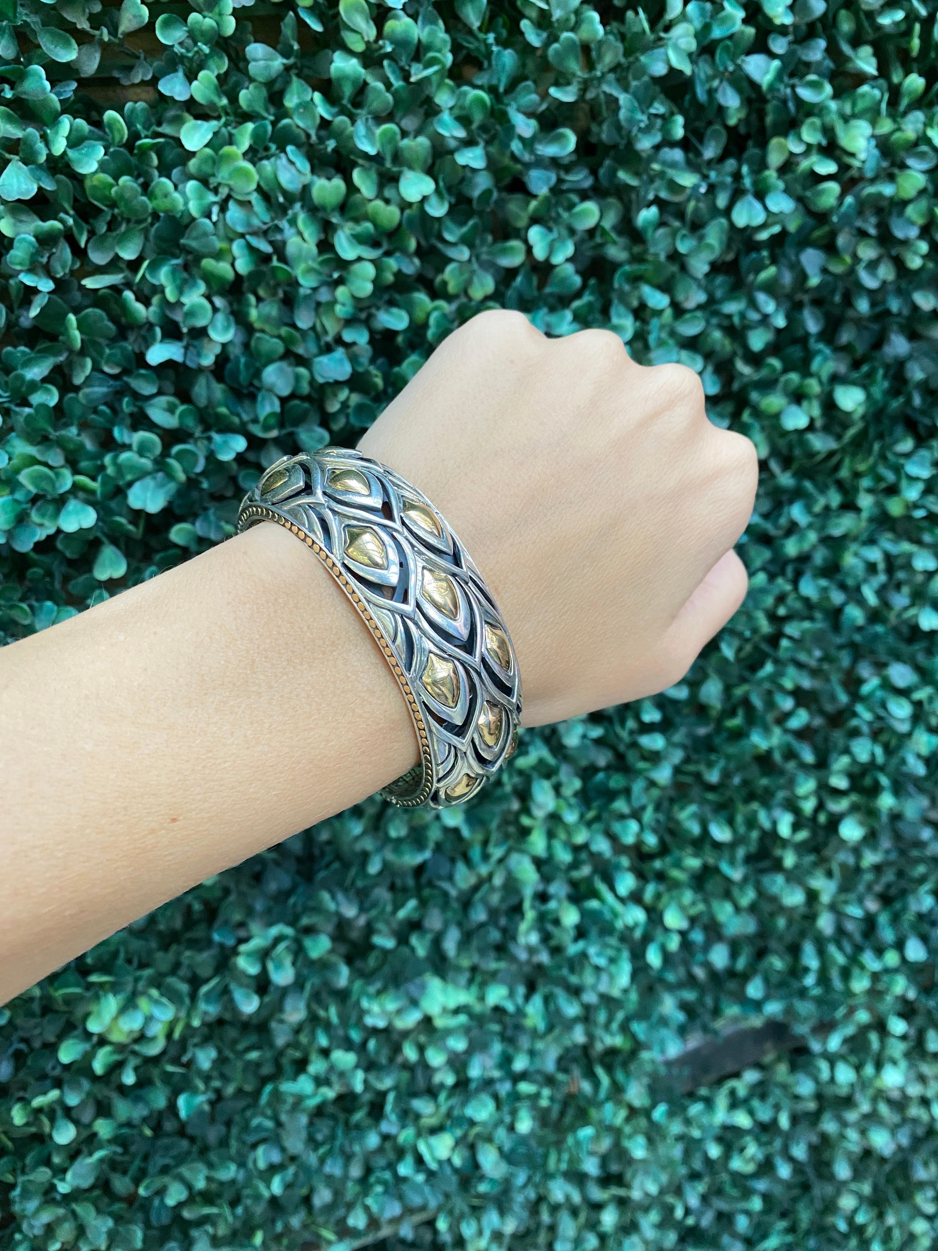 John Hardy Sterling Silver & Gold Naga Kick Cuff Dragon Scale Bracelet 8