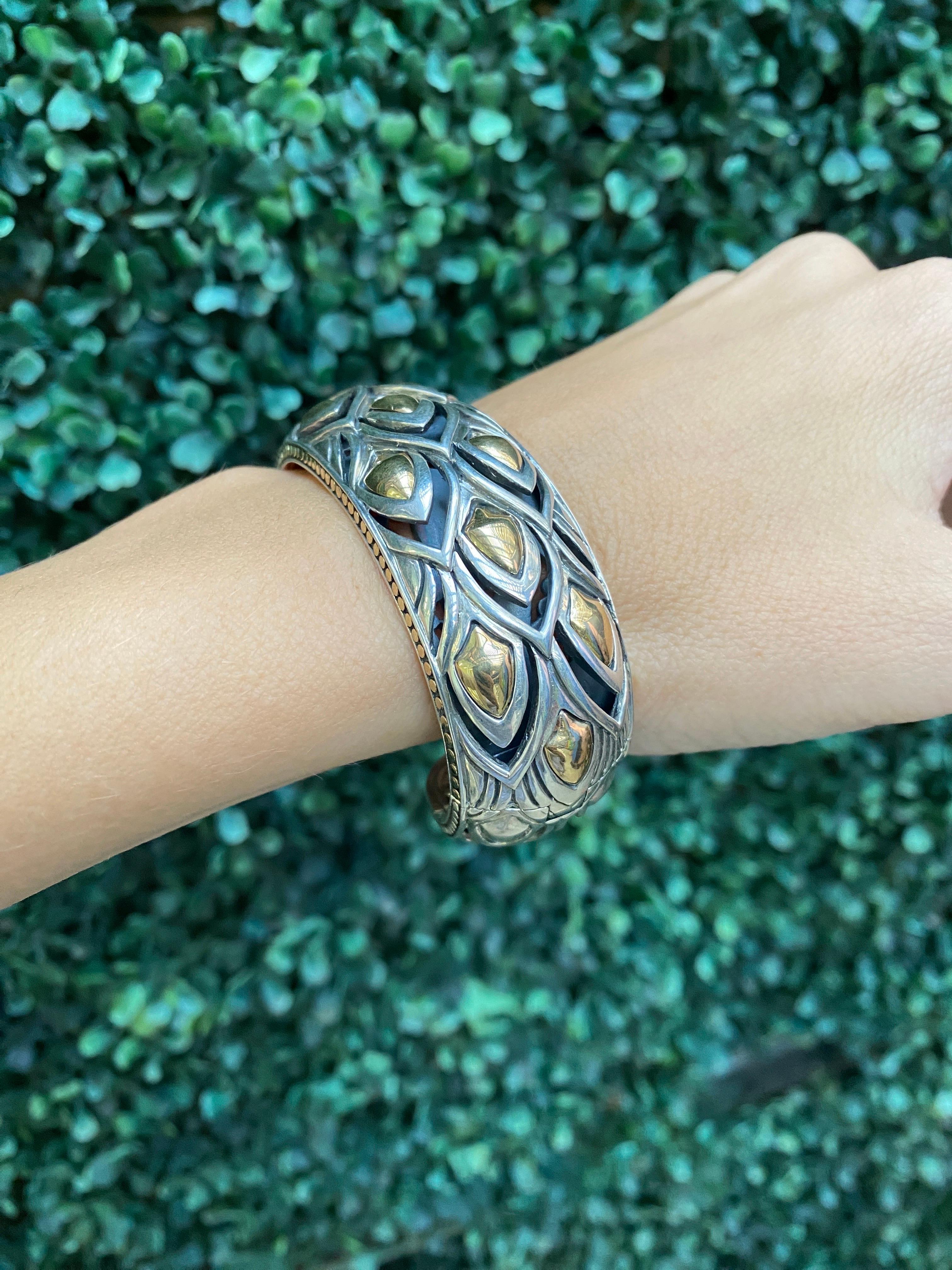 John Hardy Sterling Silver & Gold Naga Kick Cuff Dragon Scale Bracelet 10