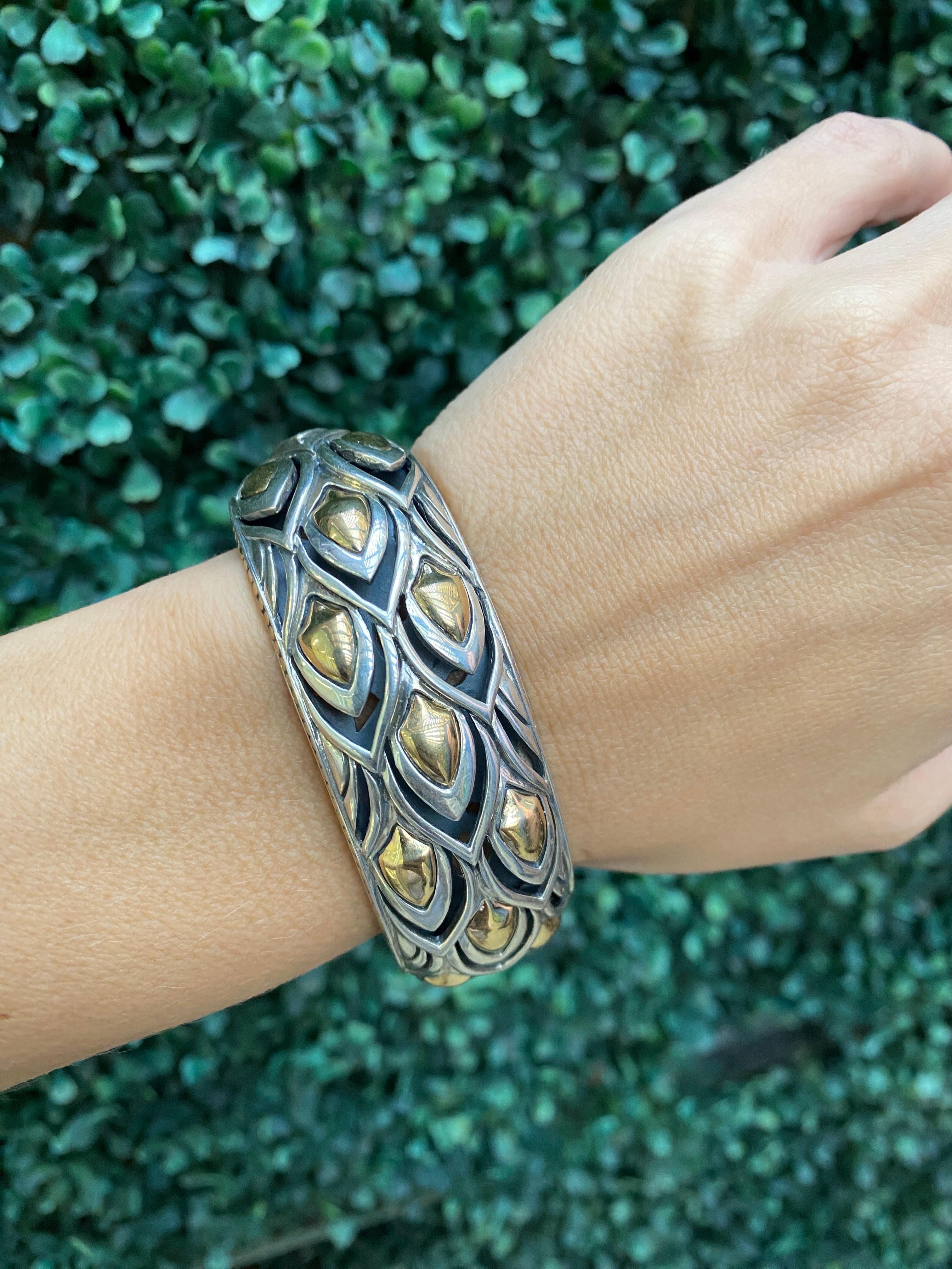 John Hardy Sterling Silver & Gold Naga Kick Cuff Dragon Scale Bracelet 11