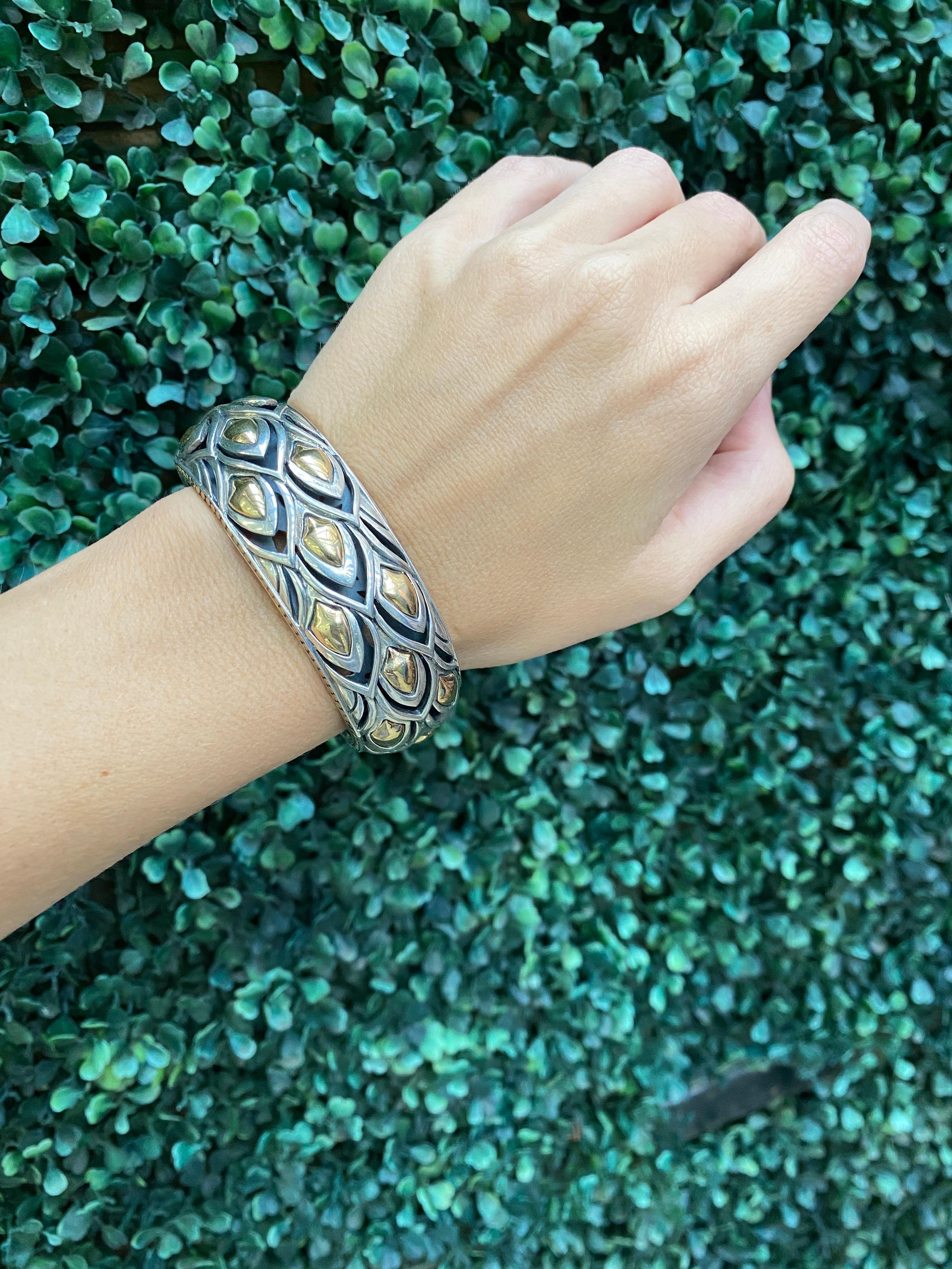 John Hardy Sterling Silver & Gold Naga Kick Cuff Dragon Scale Bracelet 12