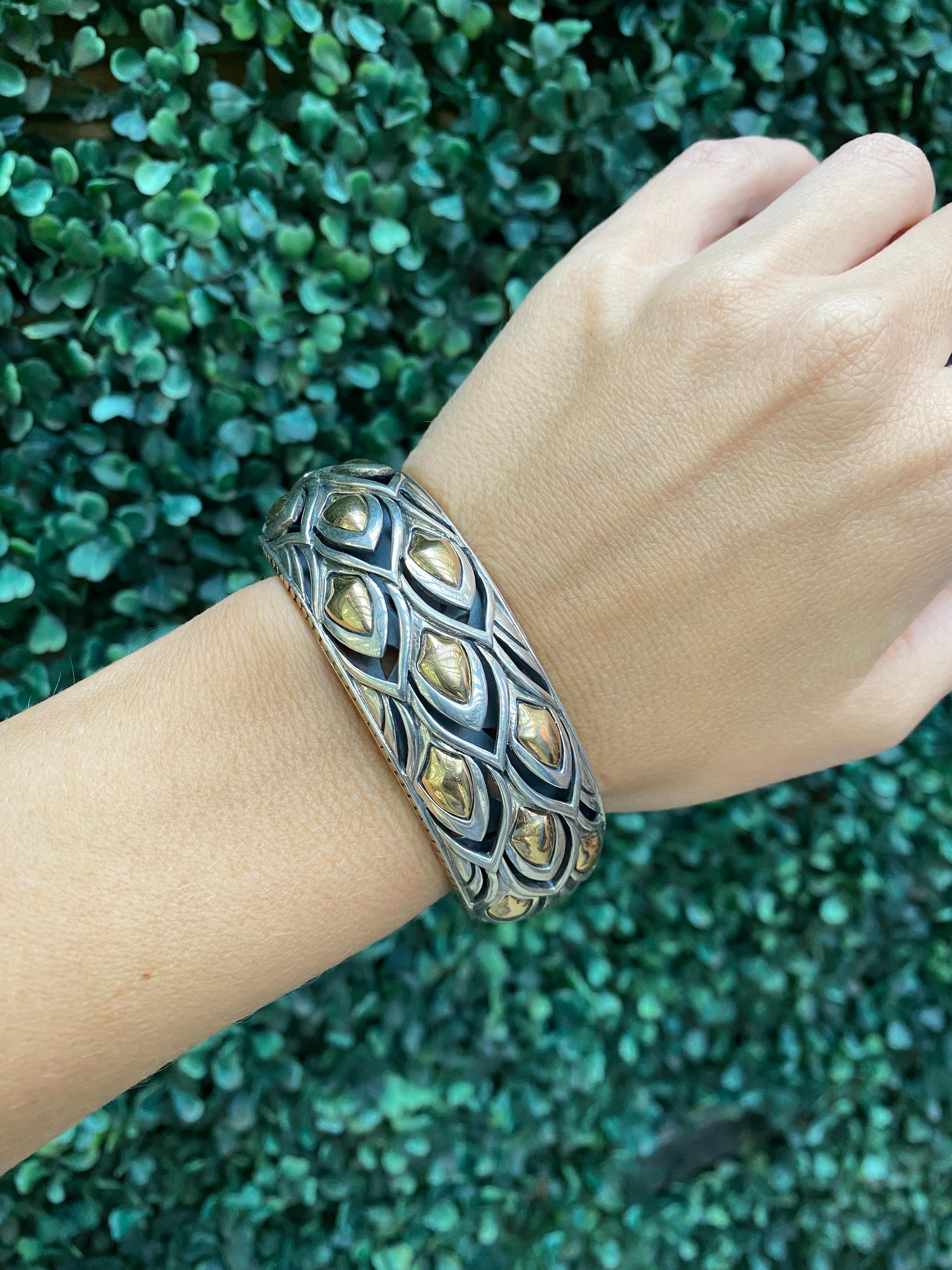 John Hardy Sterling Silver & Gold Naga Kick Cuff Dragon Scale Bracelet 14