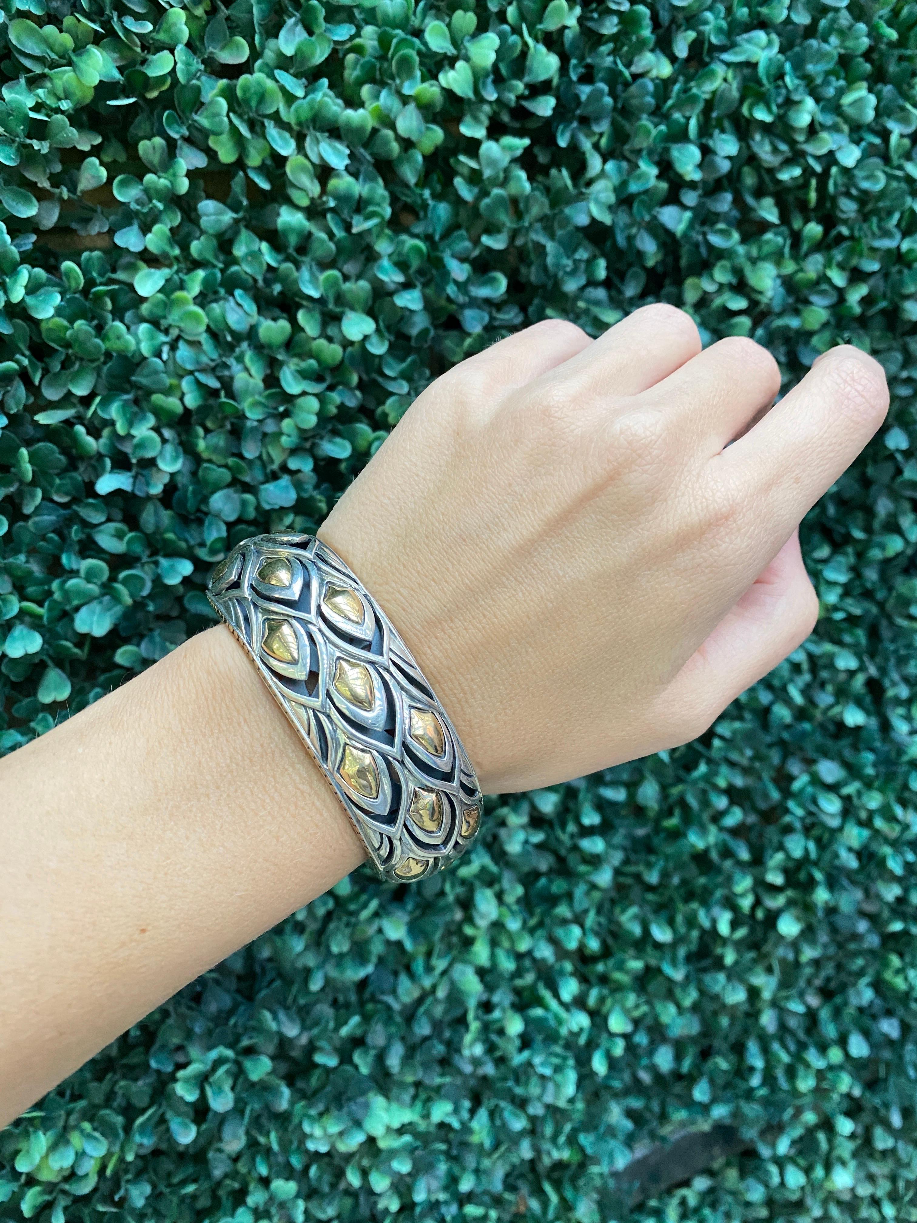 John Hardy Sterling Silver & Gold Naga Kick Cuff Dragon Scale Bracelet 15