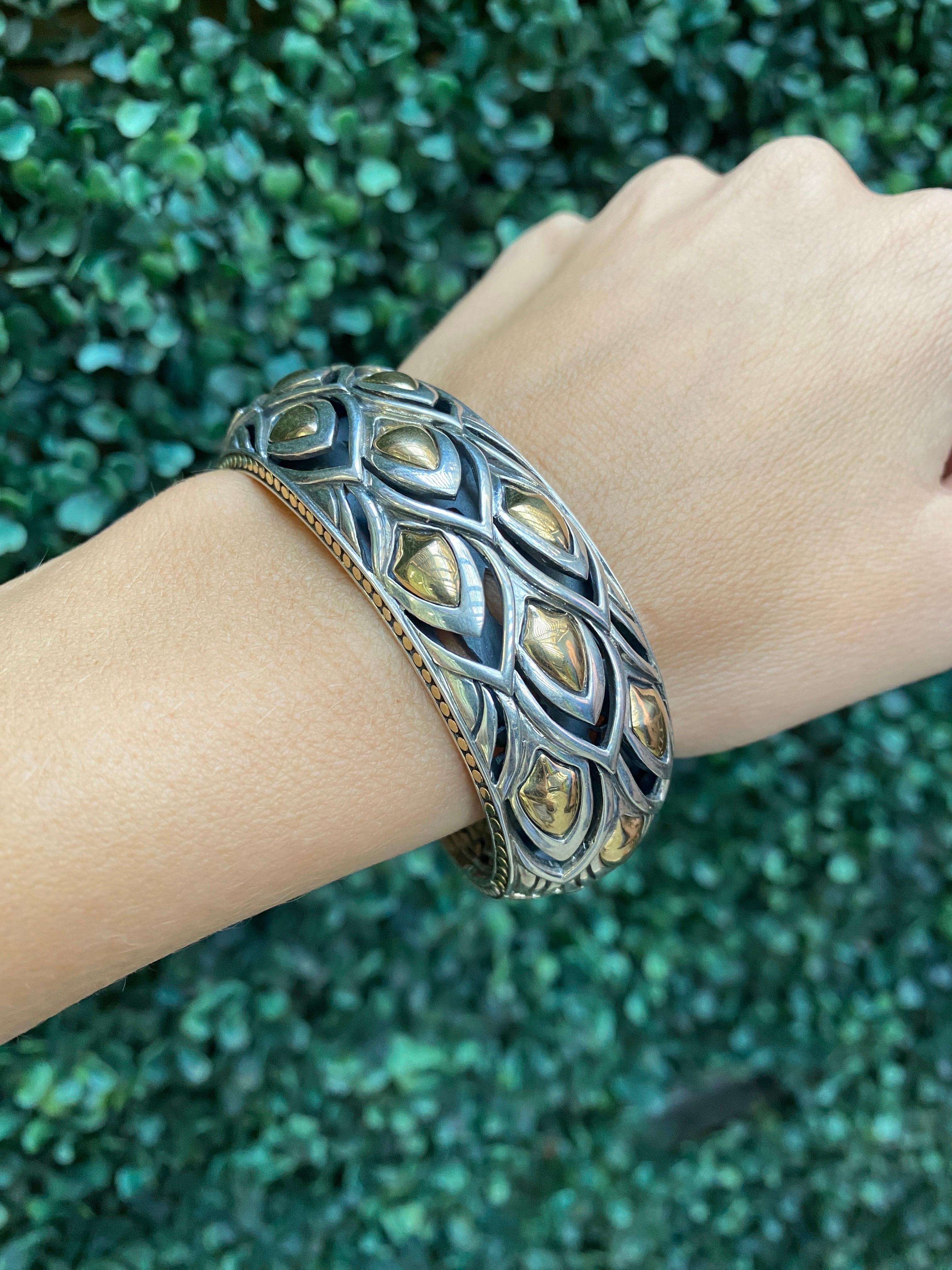 John Hardy Sterling Silver & Gold Naga Kick Cuff Dragon Scale Bracelet 16