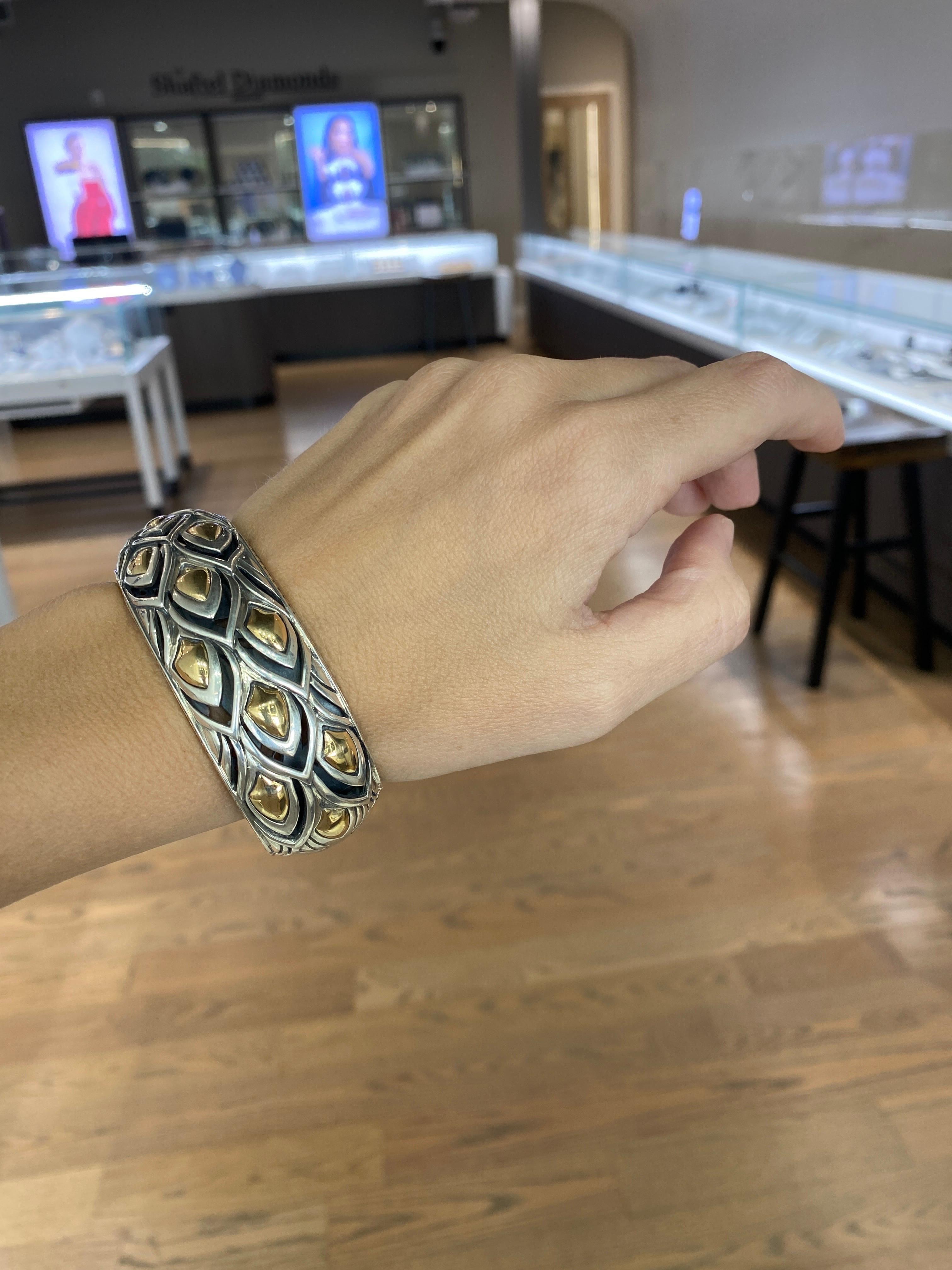 John Hardy Sterling Silver & Gold Naga Kick Cuff Dragon Scale Bracelet In Good Condition In Houston, TX