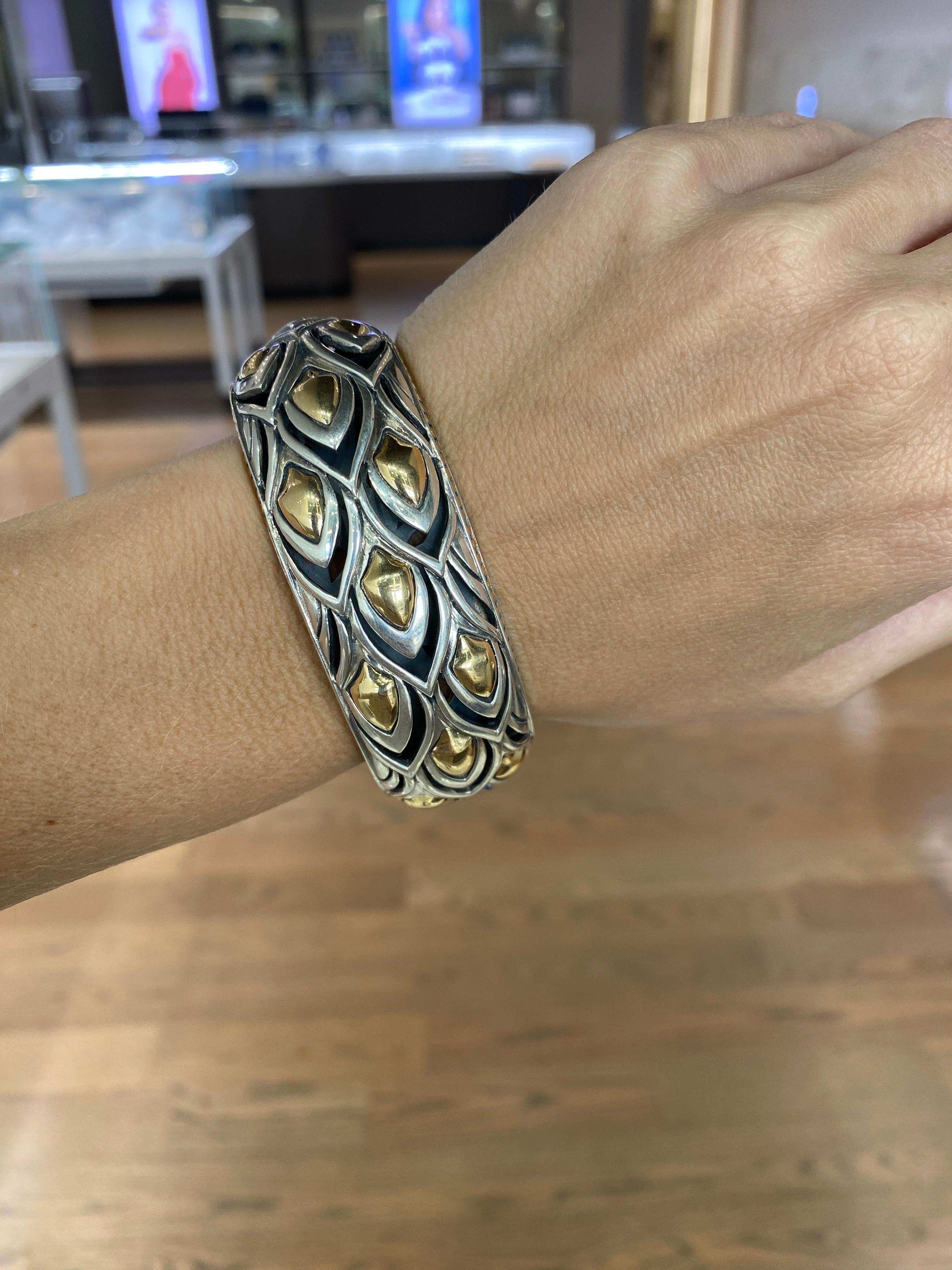 Women's or Men's John Hardy Sterling Silver & Gold Naga Kick Cuff Dragon Scale Bracelet