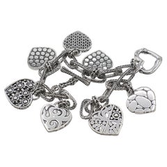 John Hardy, bracelet à breloques en forme de cœur en argent sterling