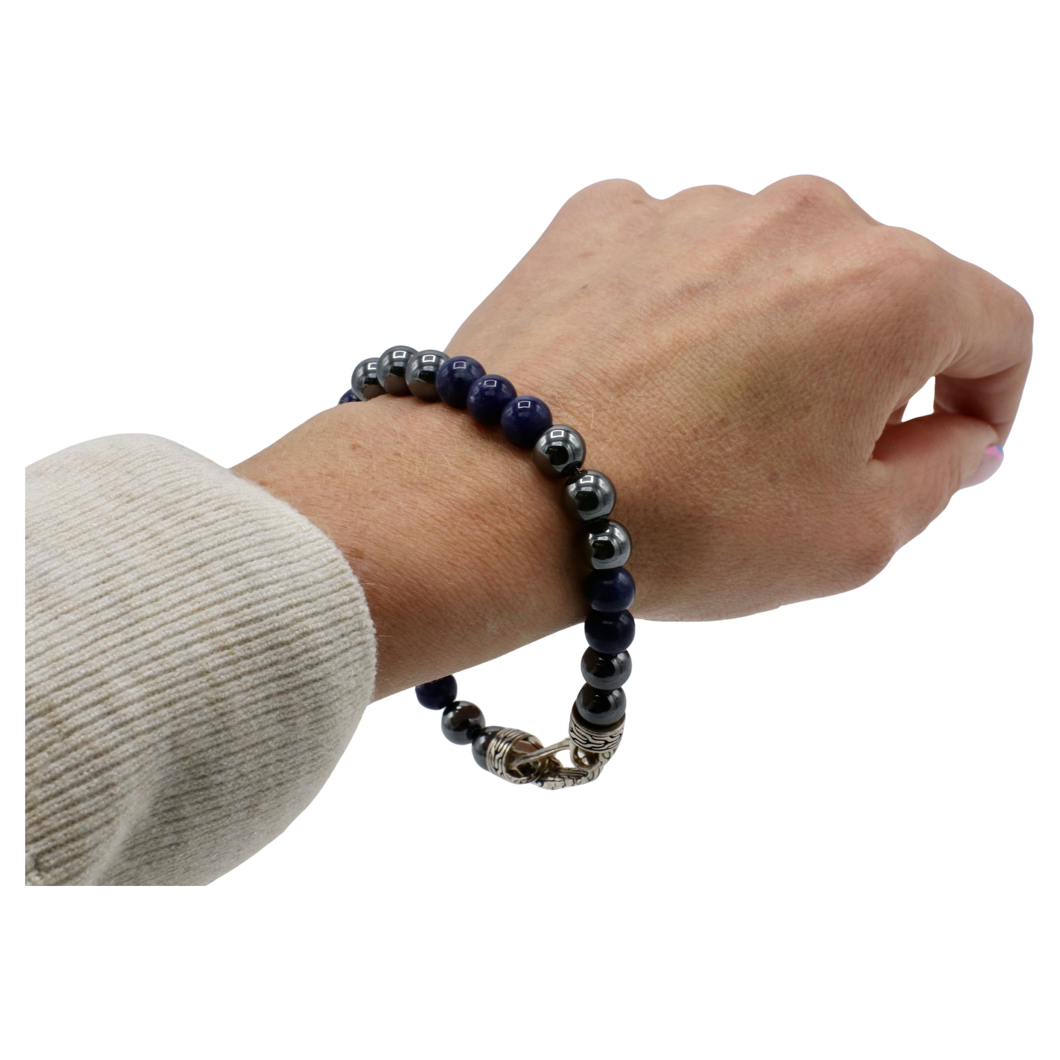 John Hardy Sterling Silver Hematite & Blue Sodalite Beaded Ball Bracelet Cuenta en venta