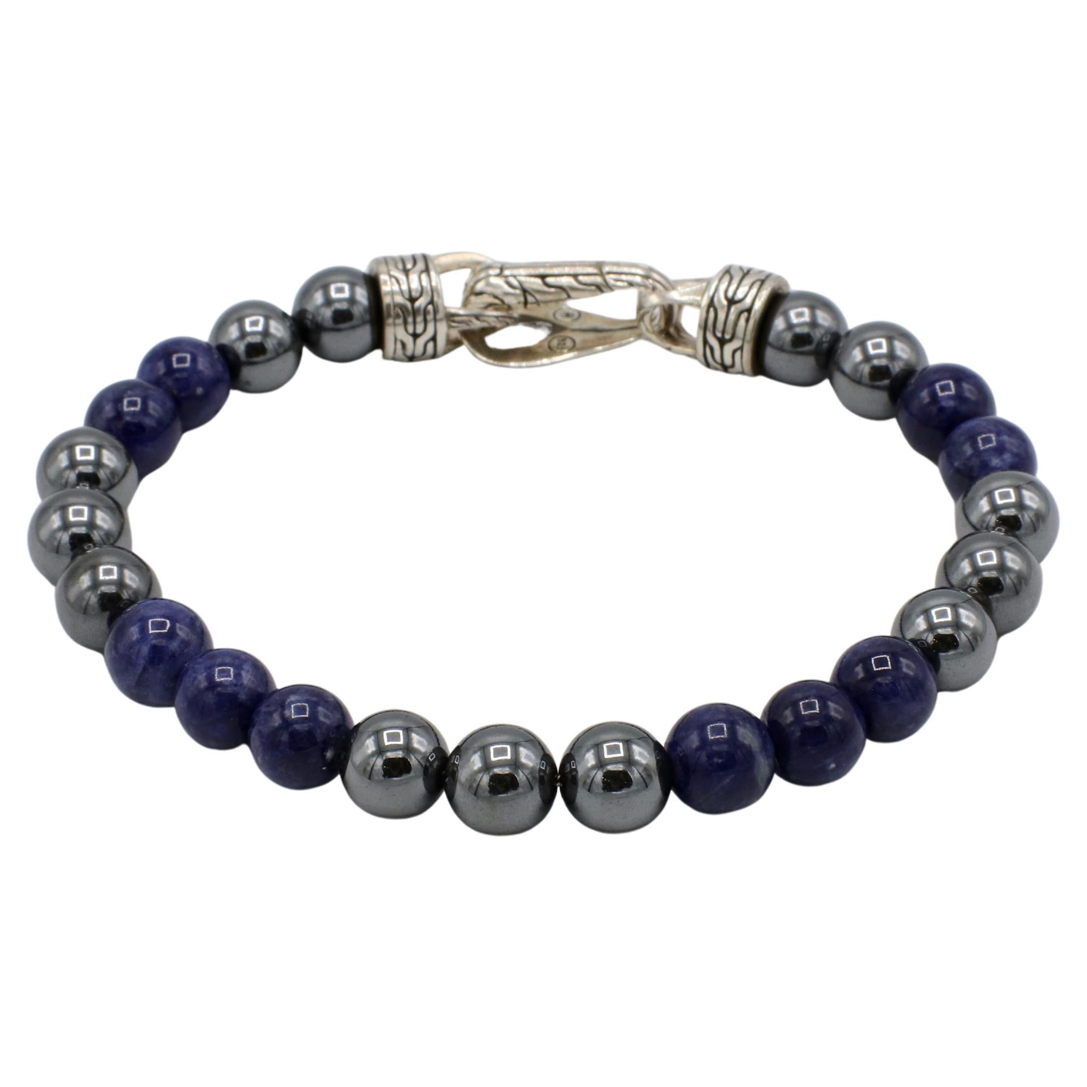 John Hardy Sterling Silver Hematite & Blue Sodalite Beaded Ball Bracelet en venta