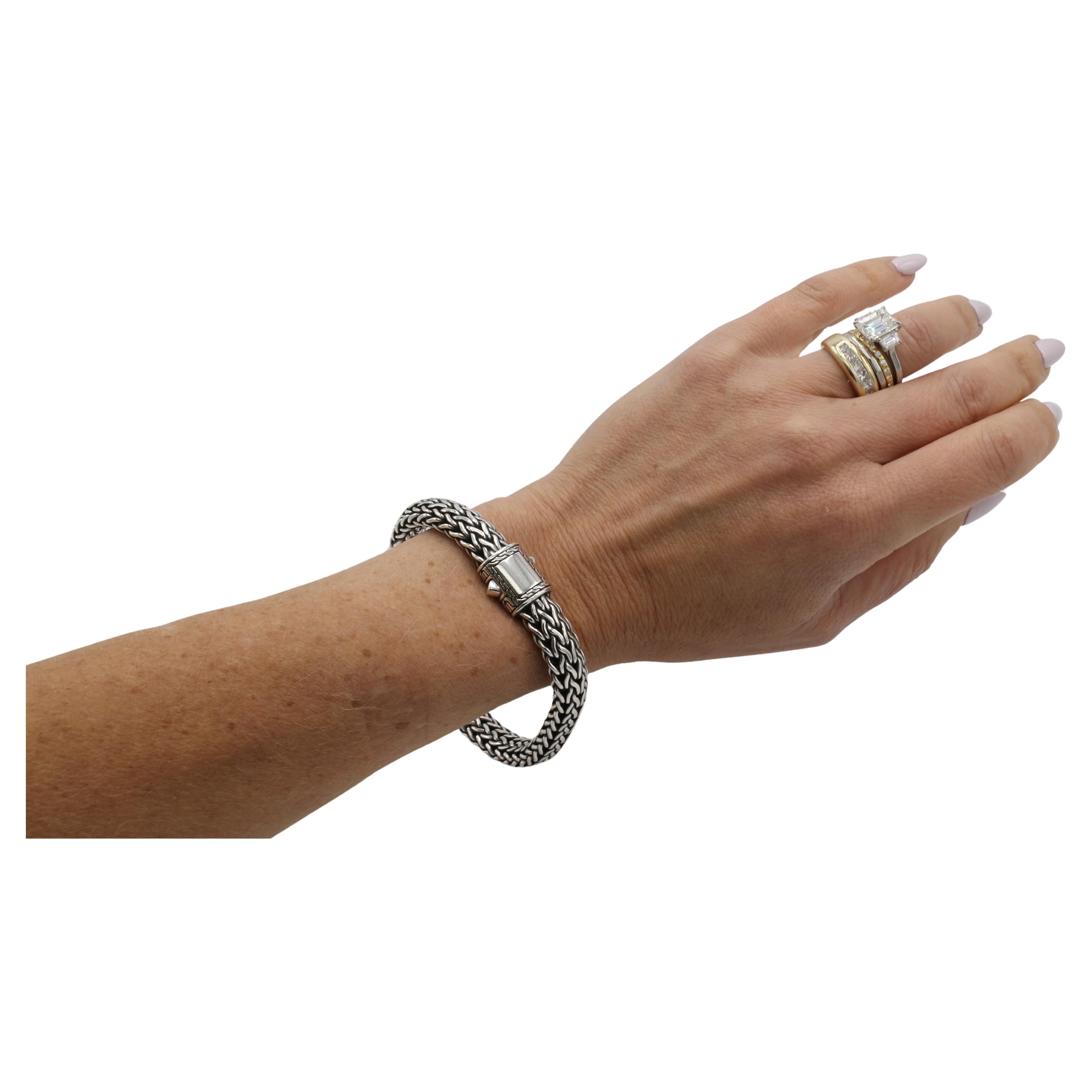 John Hardy Sterling Silver Icon Chain Mesh Woven Link Bracelet 10.5MM In Excellent Condition For Sale In  Baltimore, MD