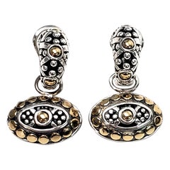 Vintage John Hardy Sterling Silver Jaisalmer Dot Collection Oval Dangle Hoop Earrings