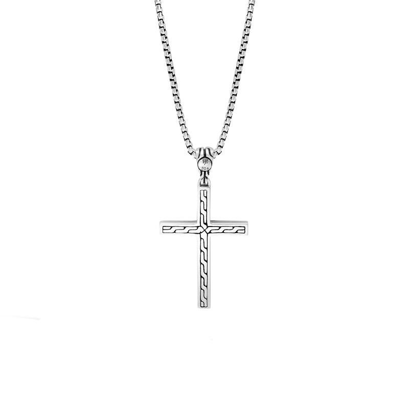 Sterling Silver
Chain measures 1.6mm wide
Cross measures 37.5mm x 20.5mm
Lobster Clasp 
Chain Length 20