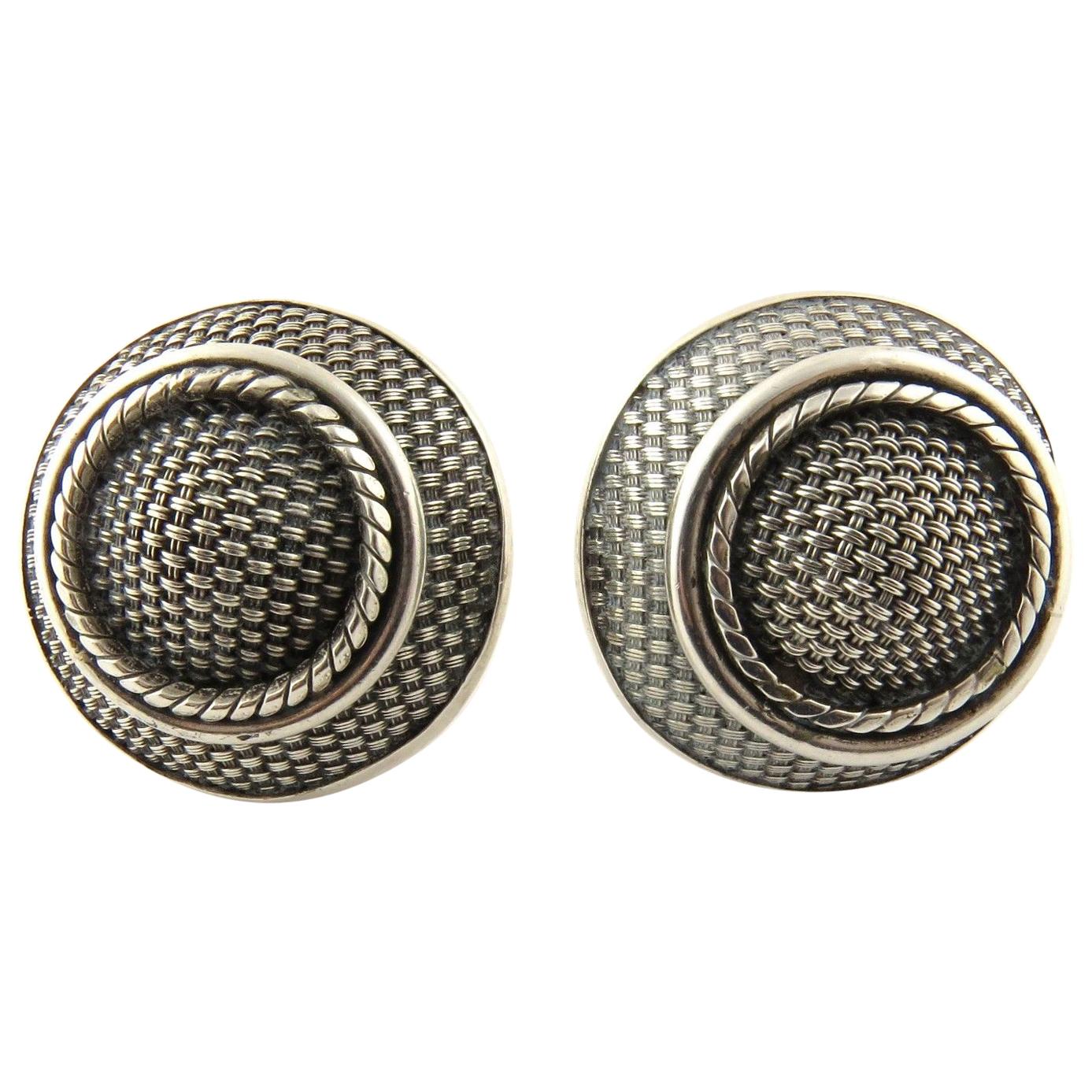 John Hardy Sterling Silver Large Round Mesh Button Earrings Clip On