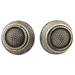 Vintage John Hardy Sterling Silver Large Round Mesh Button Earrings Clip On