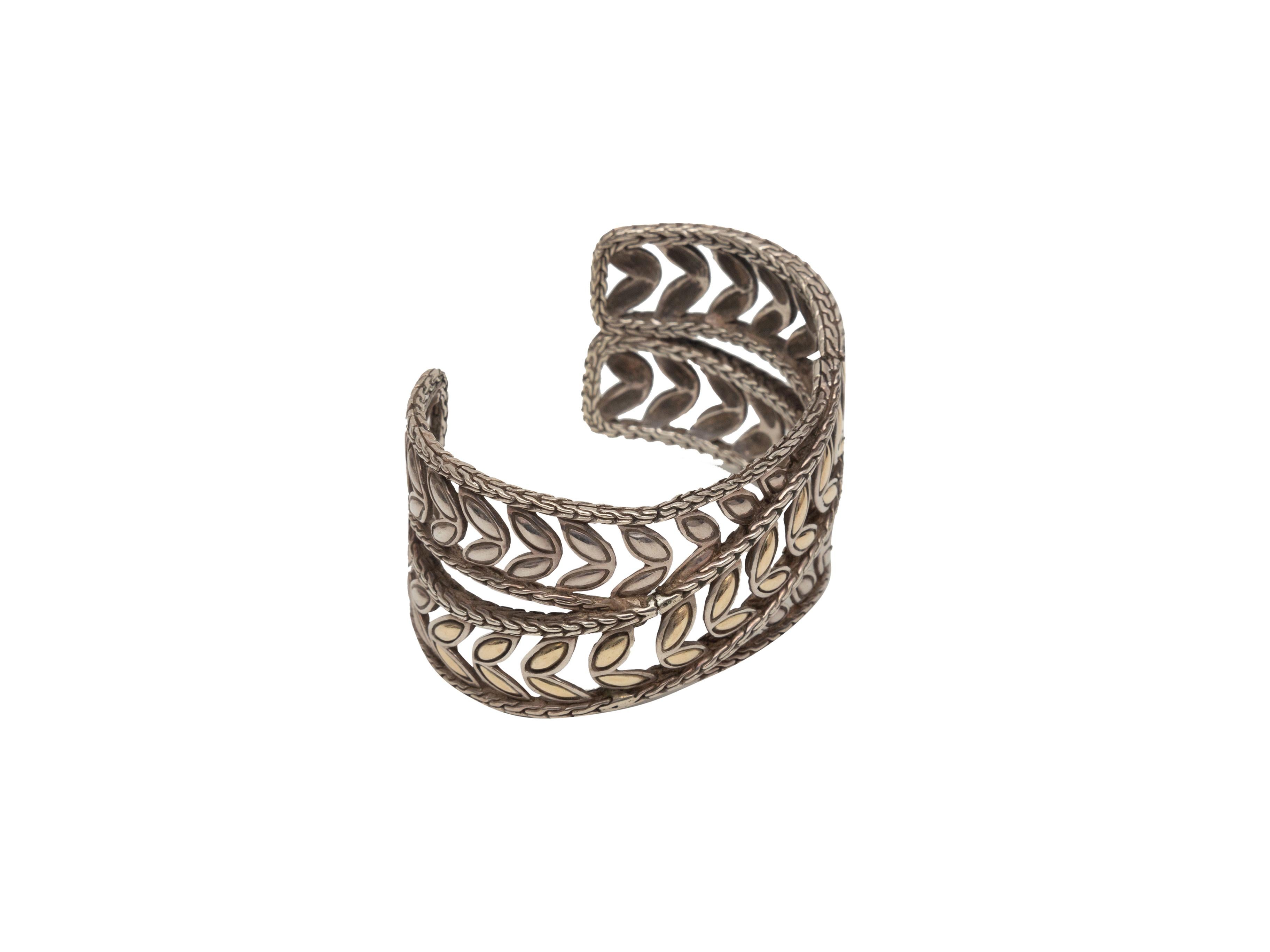 Product Details: Sterling silver leaf cuff bracelet by John Hardy. 2.5