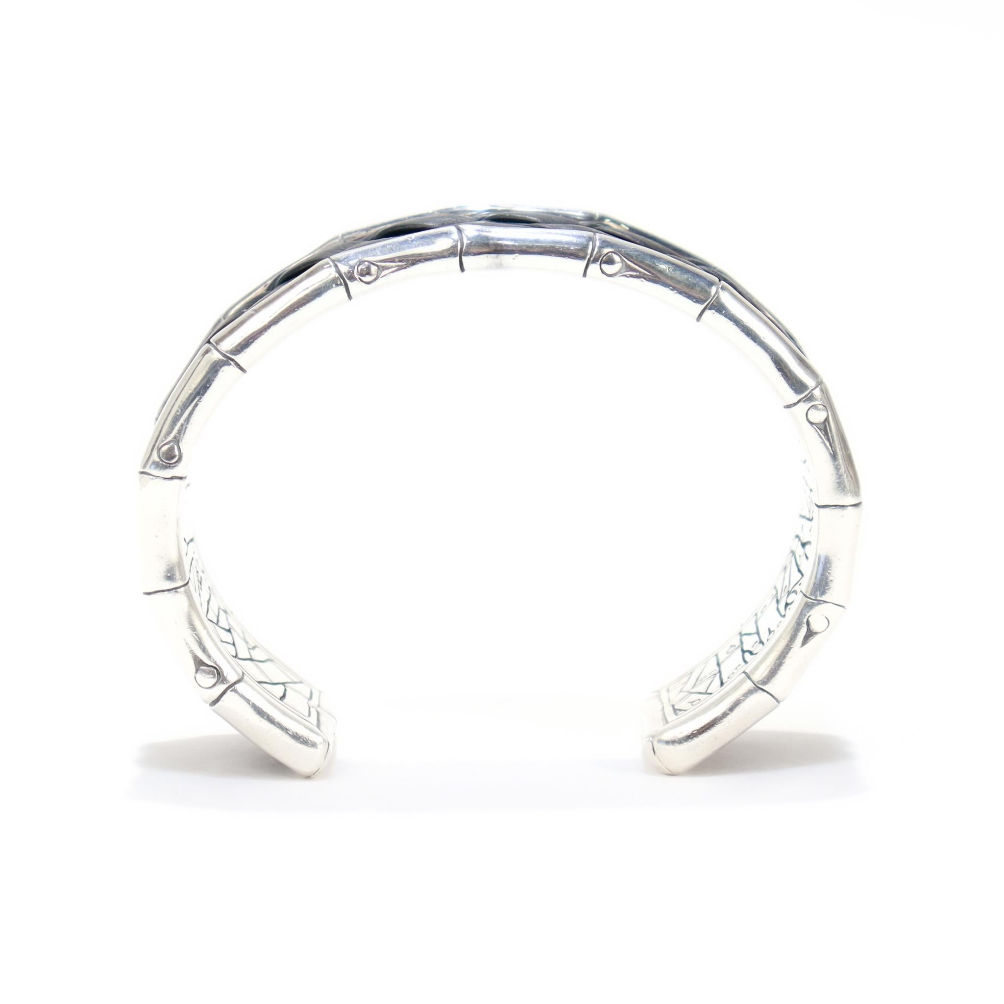 I. John Hardy Bracelet manchette en bambou en argent et cuir en vente 5