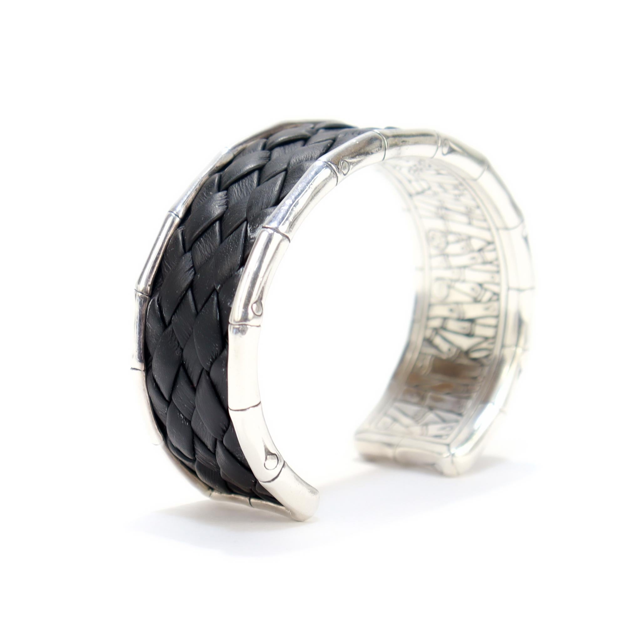 I. John Hardy Bracelet manchette en bambou en argent et cuir en vente 6
