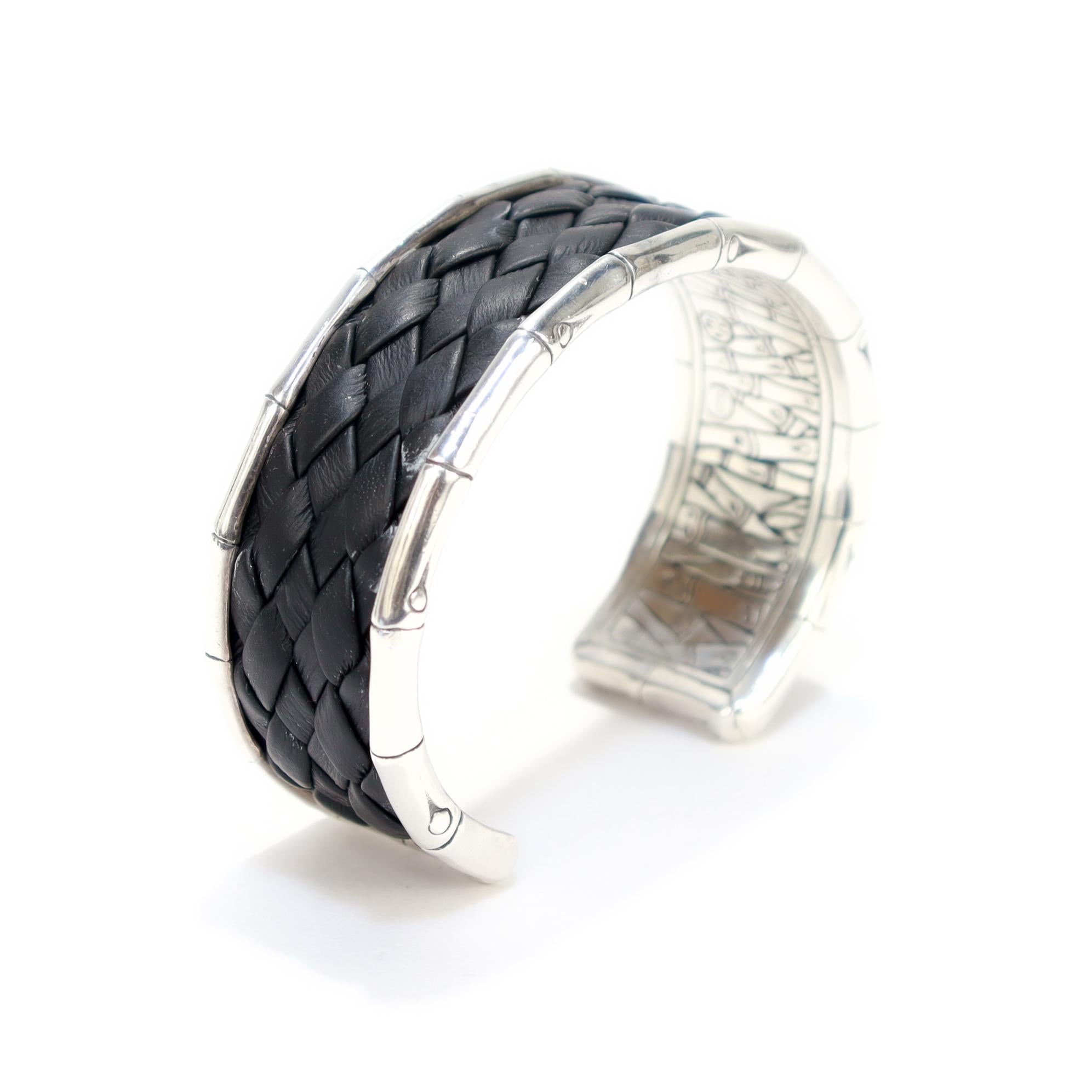 I. John Hardy Bracelet manchette en bambou en argent et cuir en vente 7