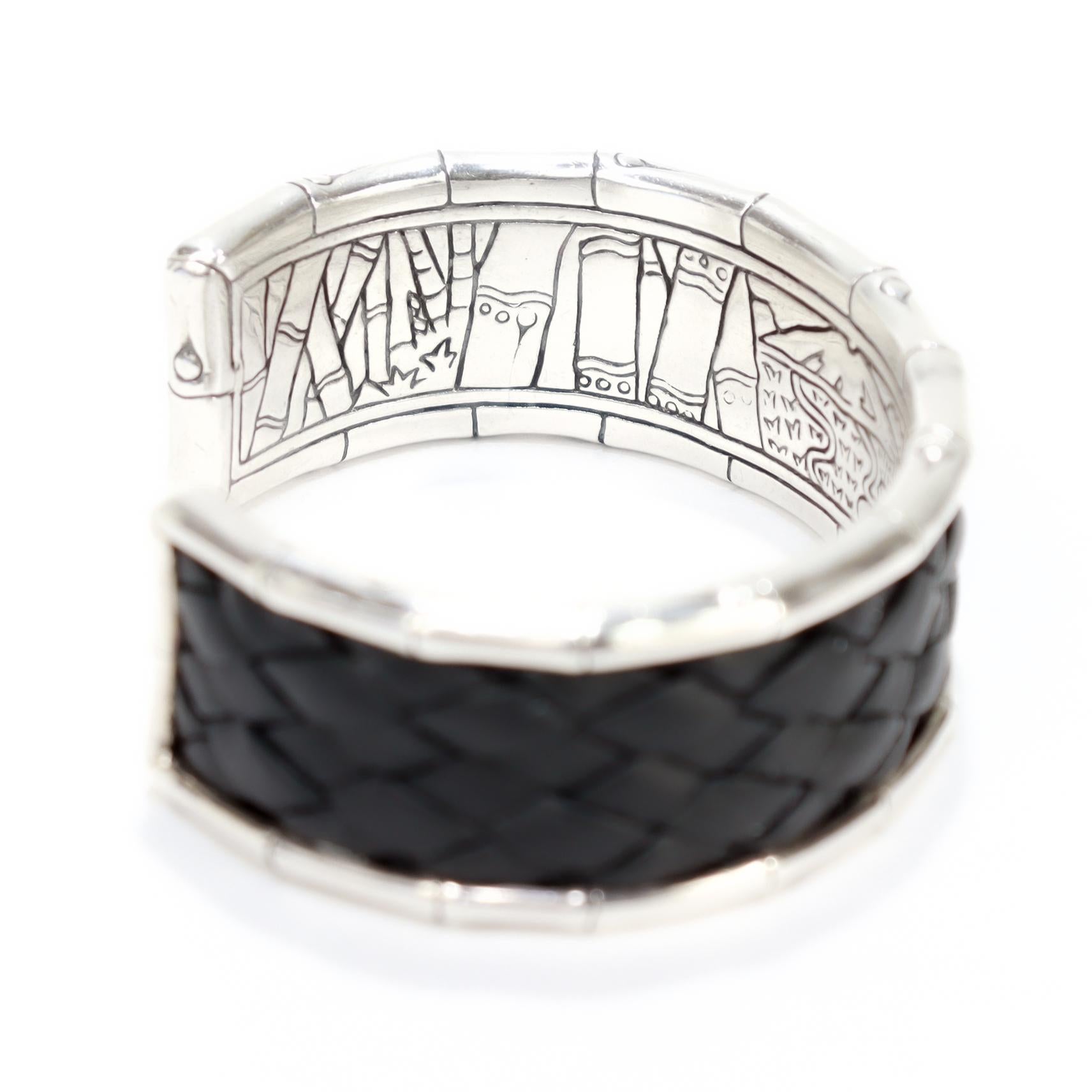 I. John Hardy Bracelet manchette en bambou en argent et cuir en vente 8