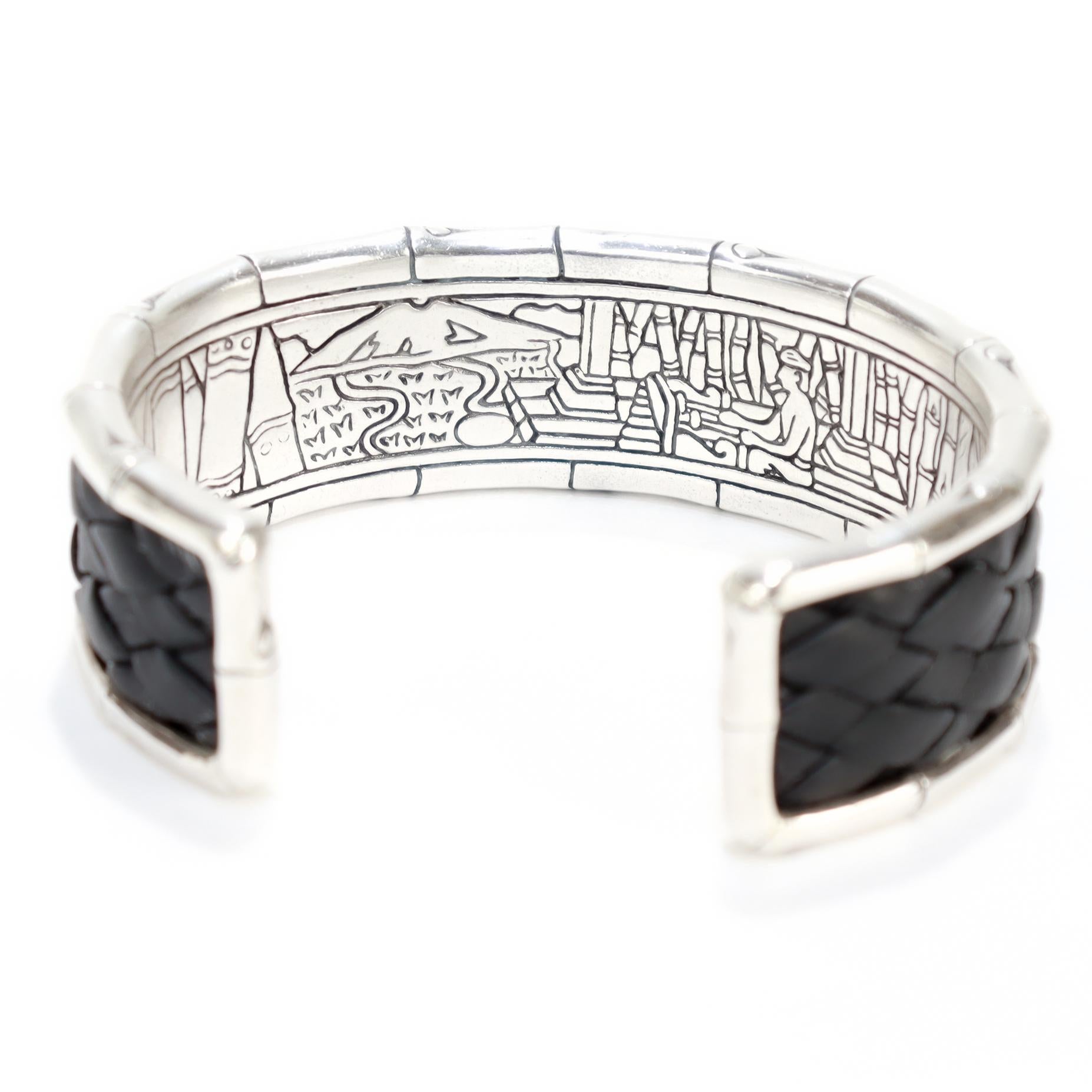 I. John Hardy Bracelet manchette en bambou en argent et cuir en vente 9