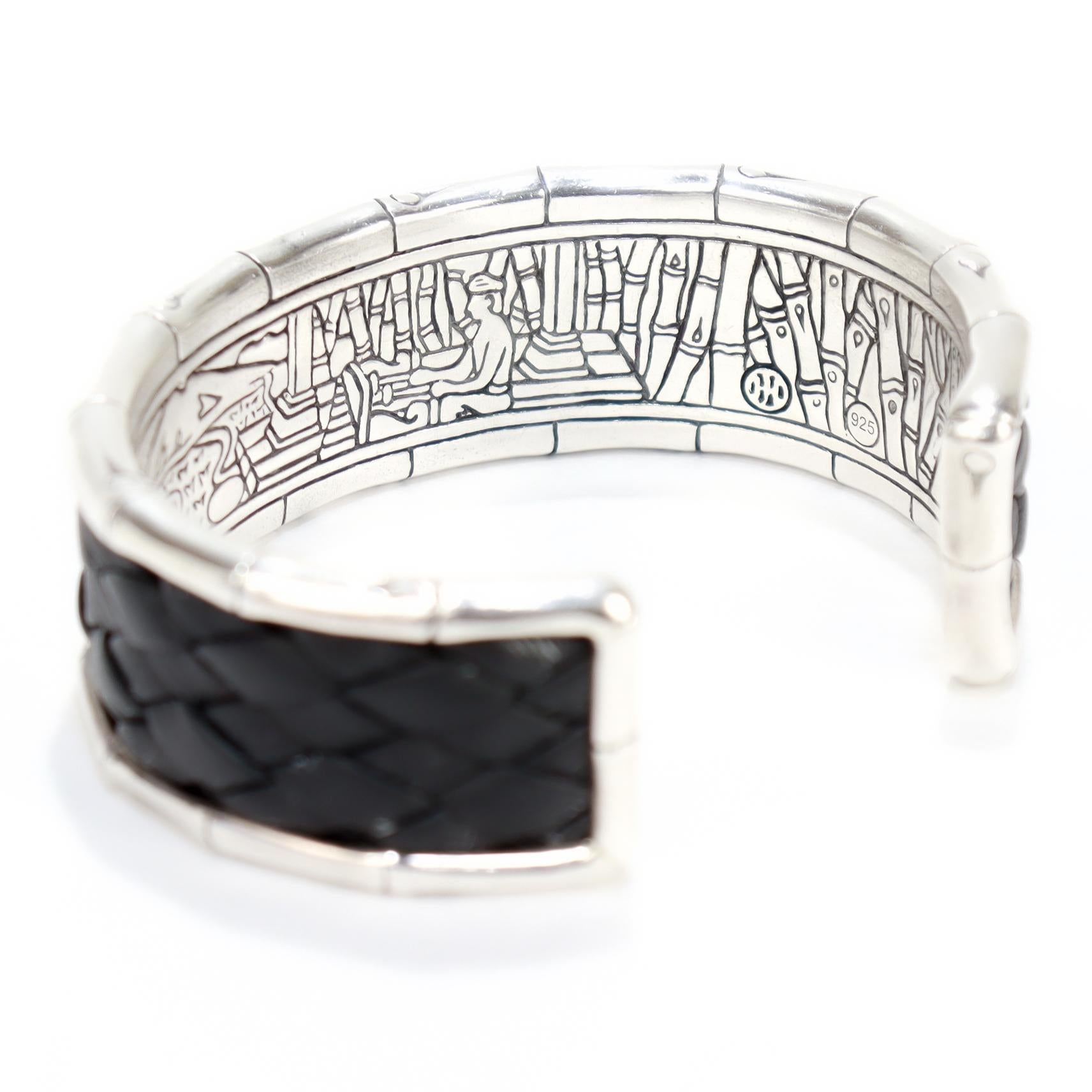 I. John Hardy Bracelet manchette en bambou en argent et cuir en vente 10