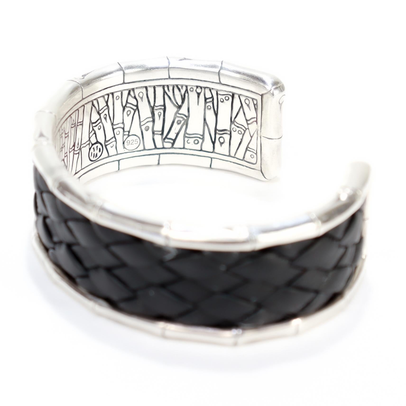 I. John Hardy Bracelet manchette en bambou en argent et cuir en vente 11