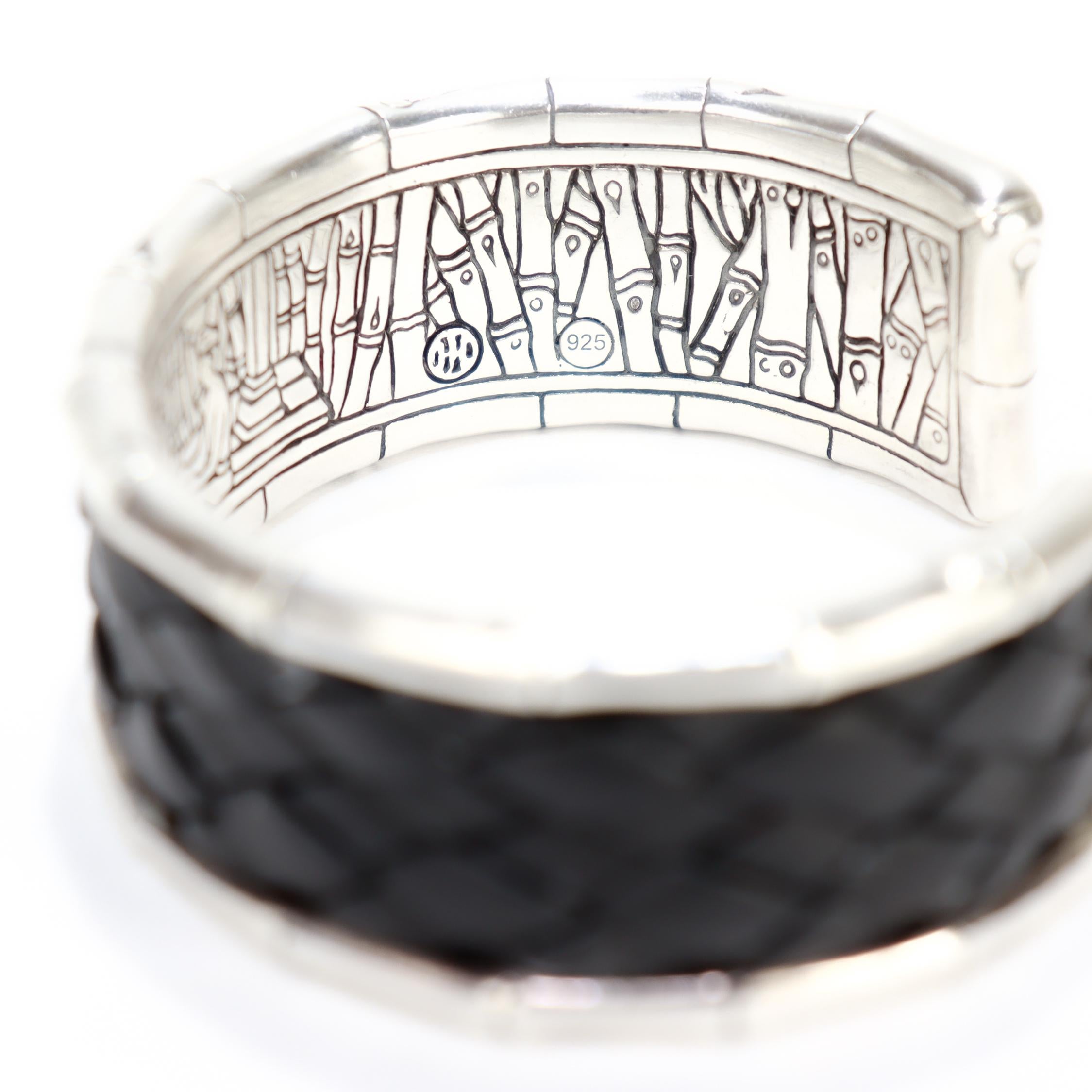I. John Hardy Bracelet manchette en bambou en argent et cuir en vente 12