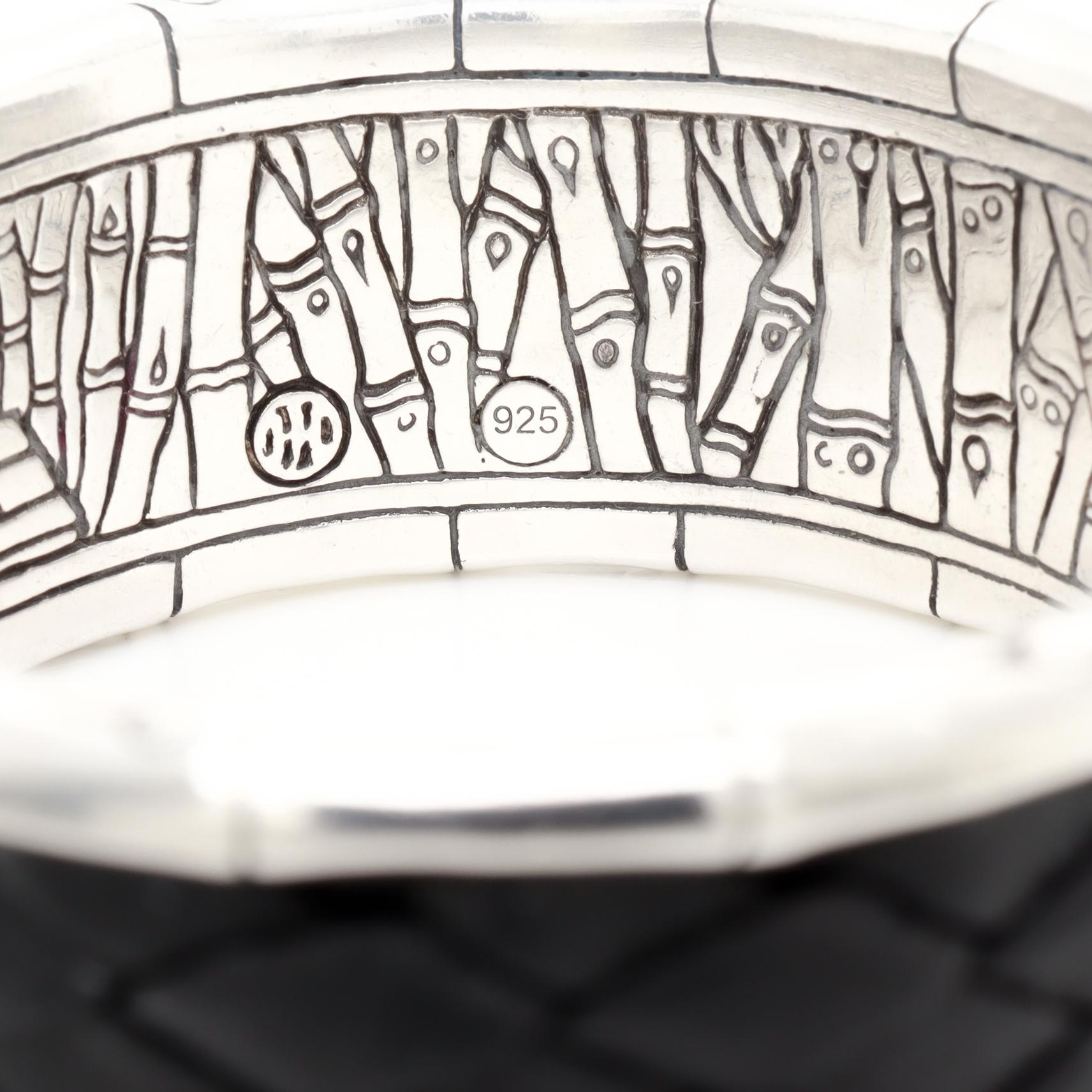I. John Hardy Bracelet manchette en bambou en argent et cuir en vente 13