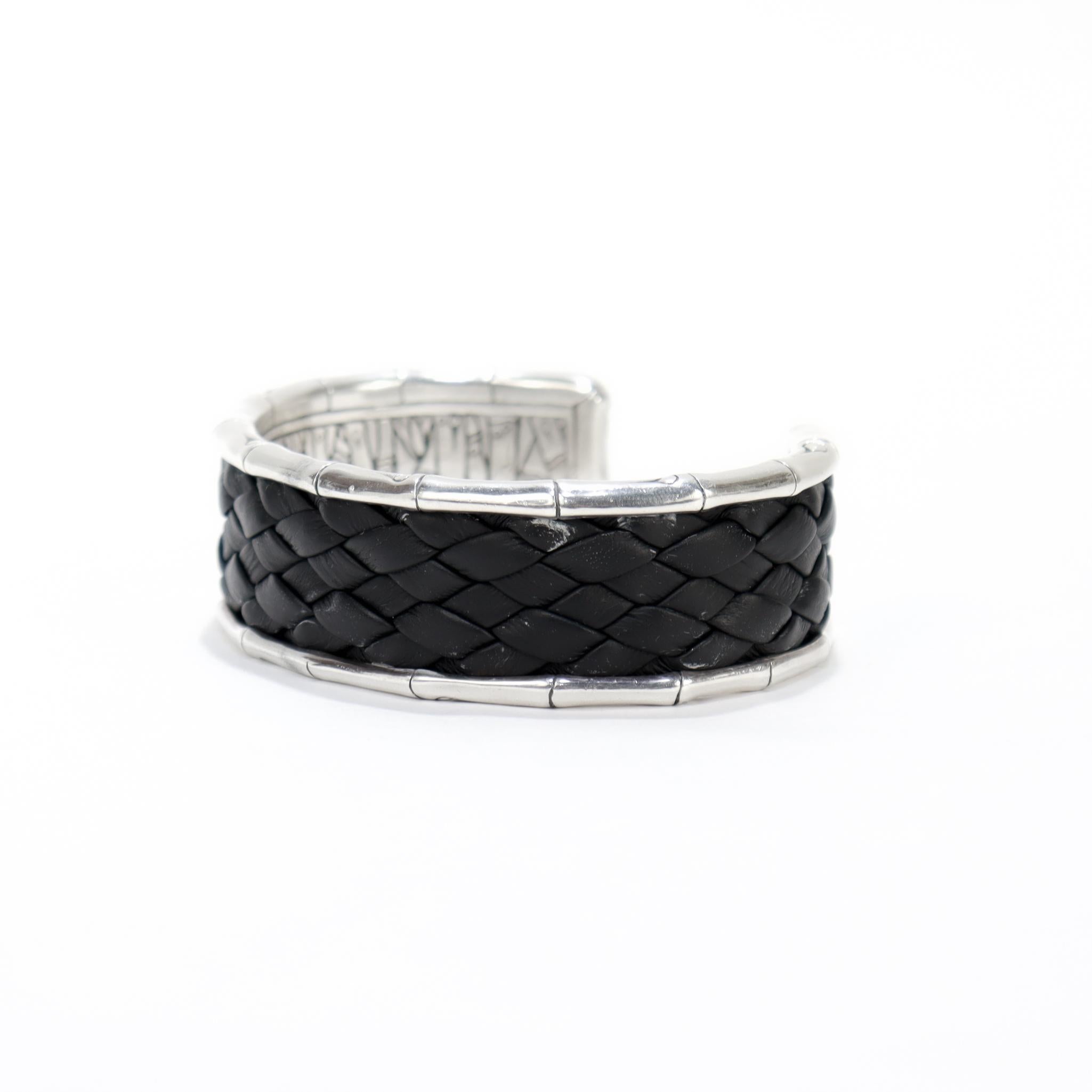 I. John Hardy Bracelet manchette en bambou en argent et cuir Bon état - En vente à Philadelphia, PA