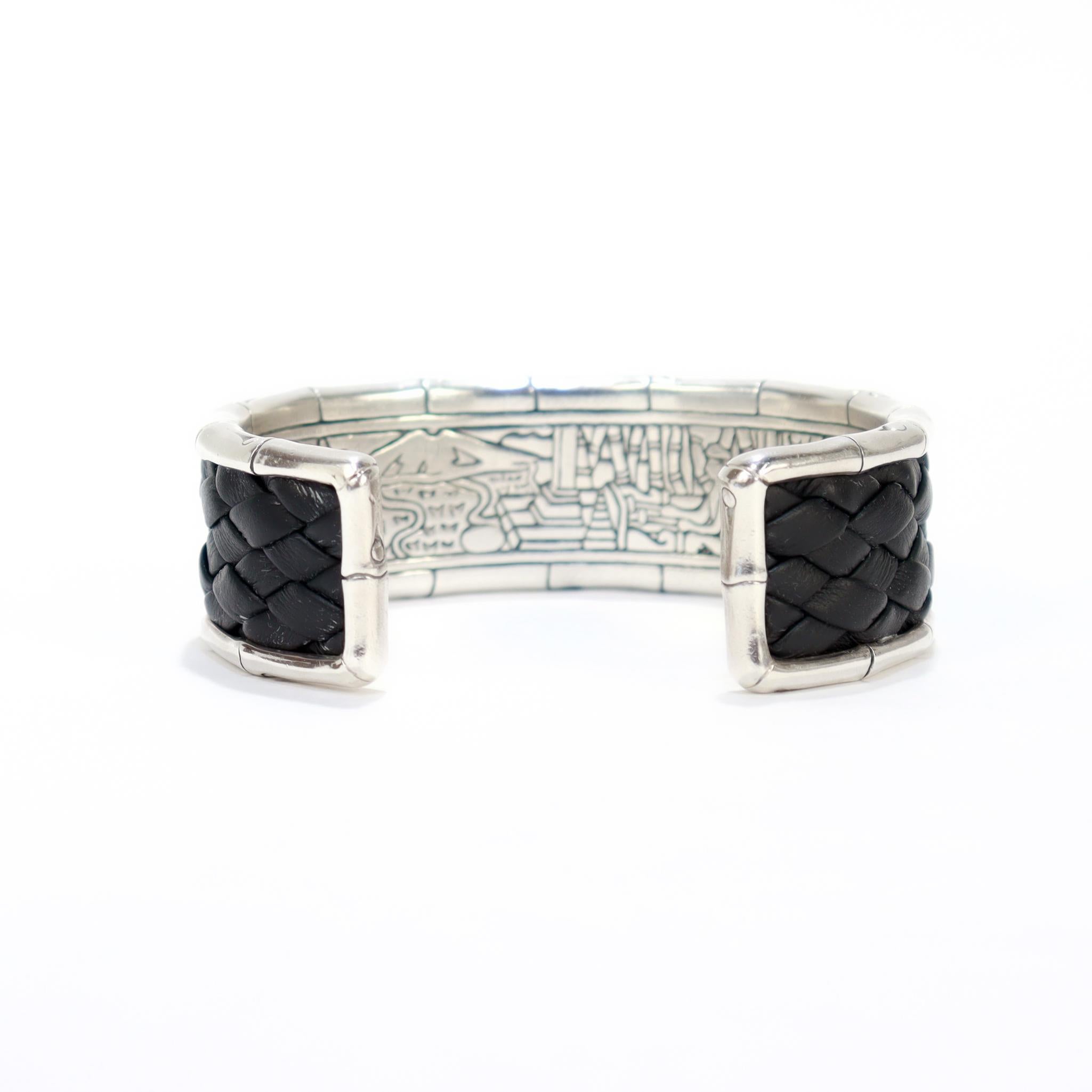 I. John Hardy Bracelet manchette en bambou en argent et cuir en vente 1