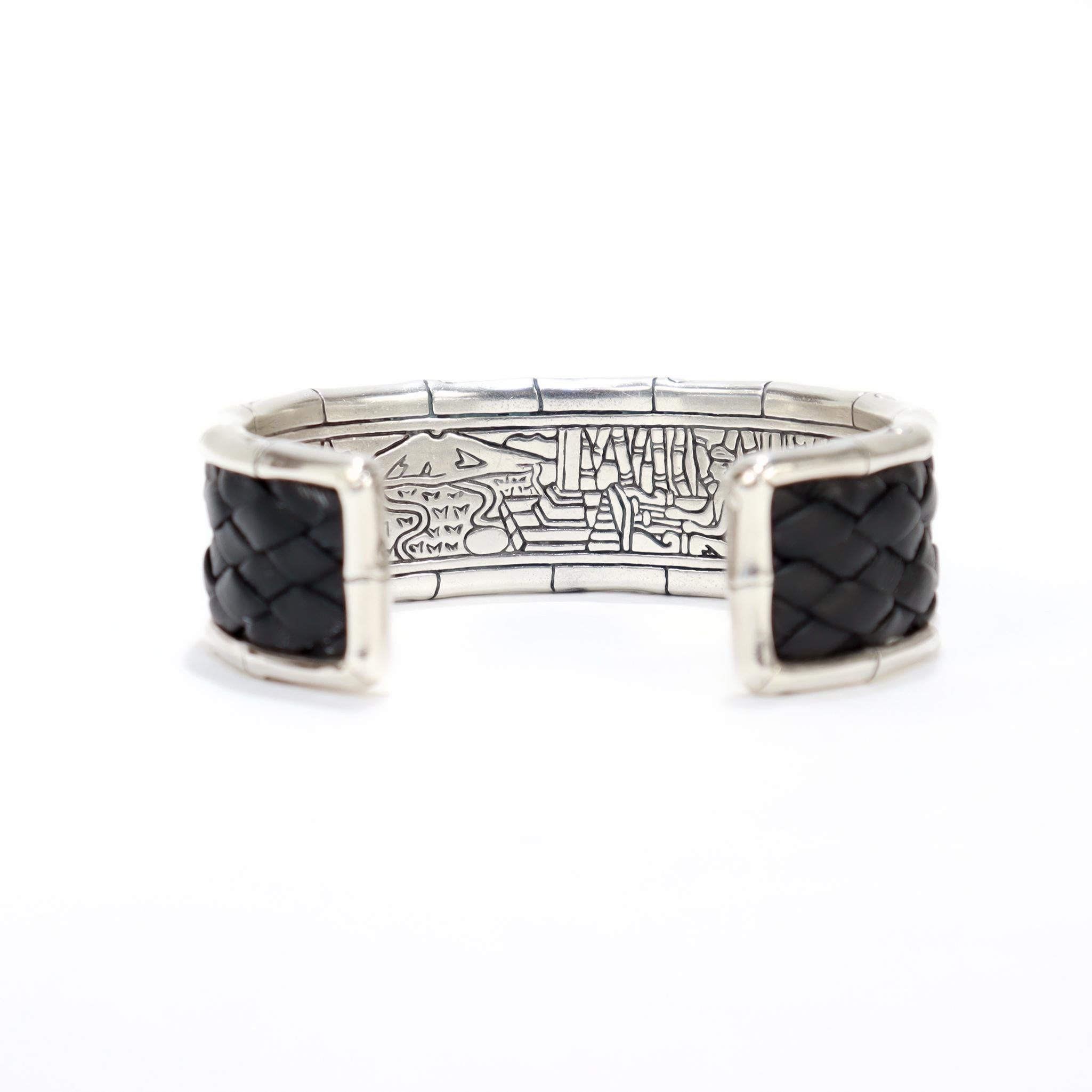 I. John Hardy Bracelet manchette en bambou en argent et cuir en vente 2