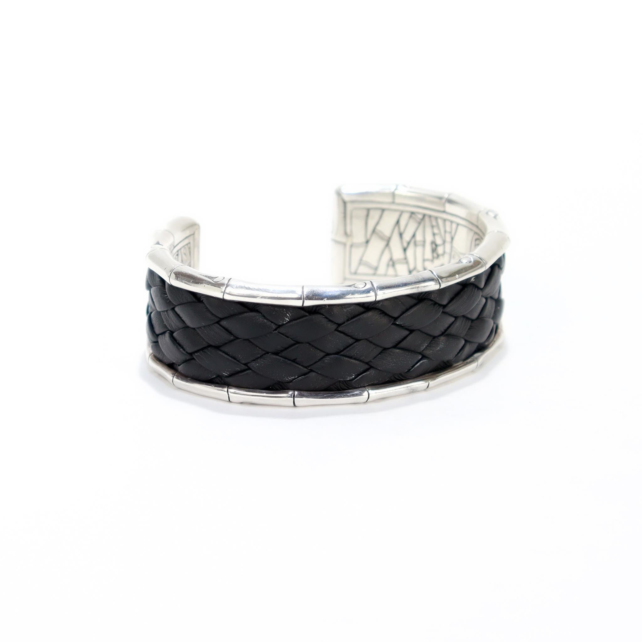 I. John Hardy Bracelet manchette en bambou en argent et cuir en vente 3