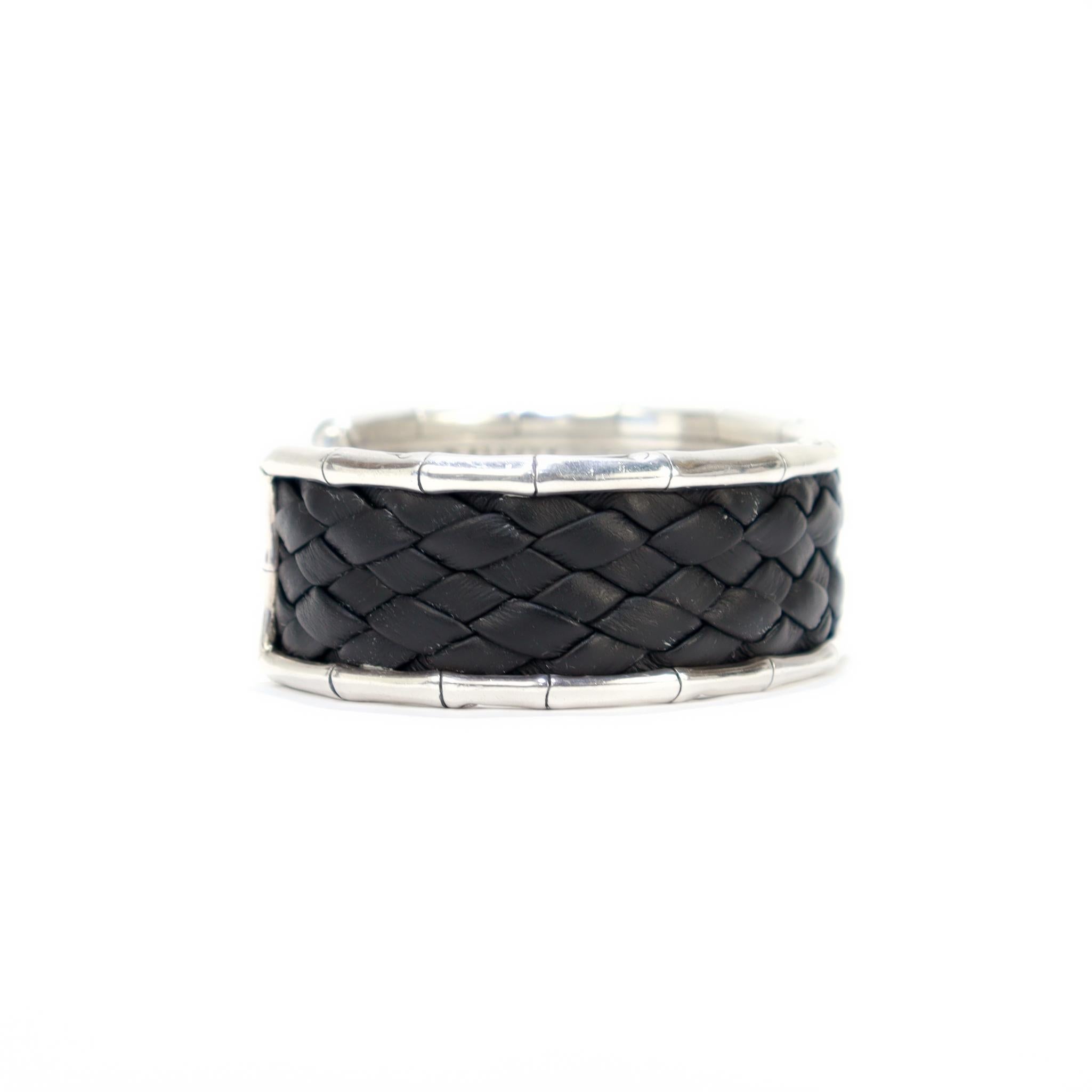 I. John Hardy Bracelet manchette en bambou en argent et cuir en vente 4