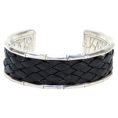 I. John Hardy Bracelet manchette en bambou en argent et cuir