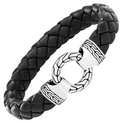 John Hardy Sterling Silver & Leather Classic Ring Clasp Bracelet BM9996561BLXUL