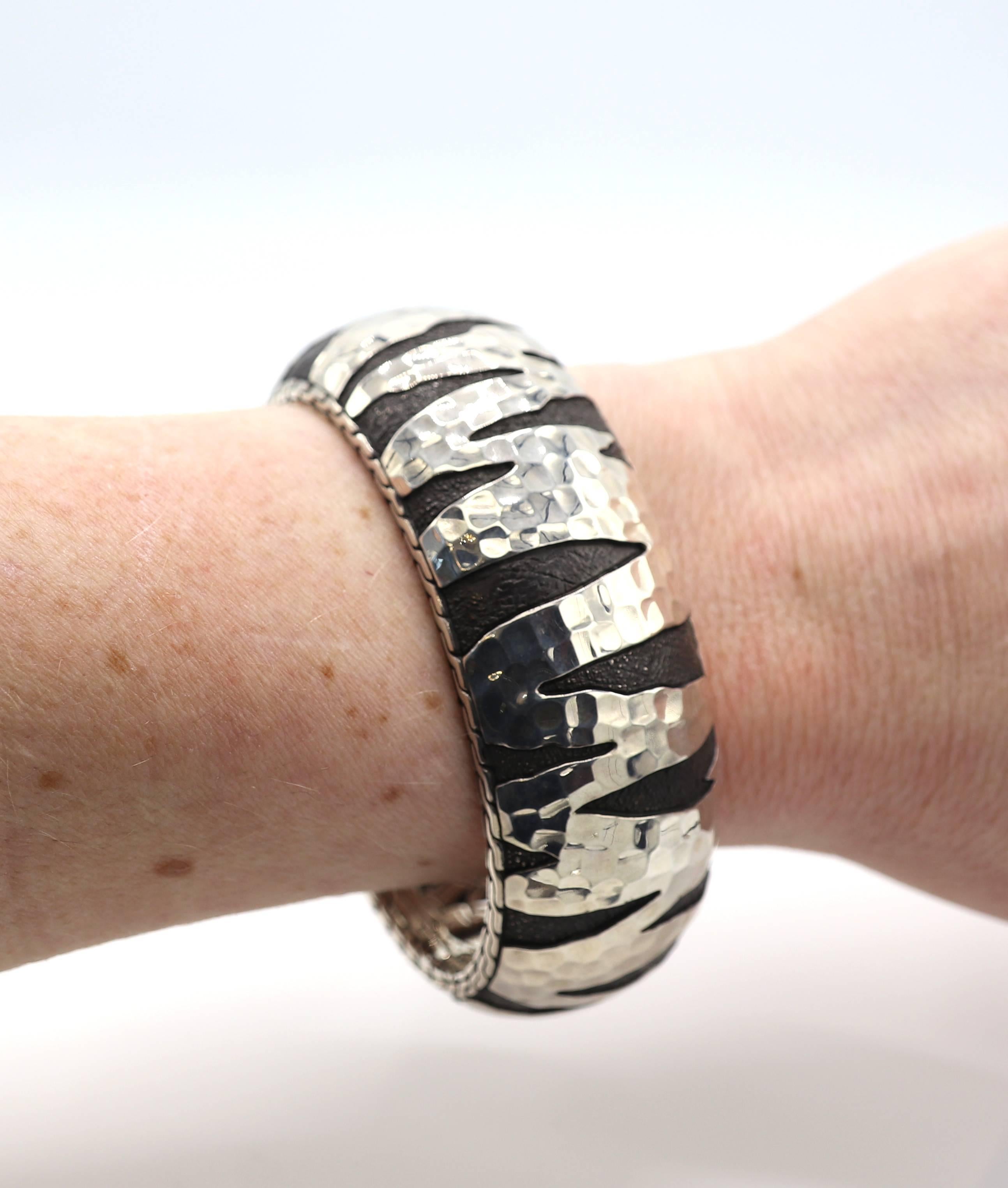 John Hardy Sterling Silver Macan Tiger Stripe Kick Cuff Bangle Bracelet 3