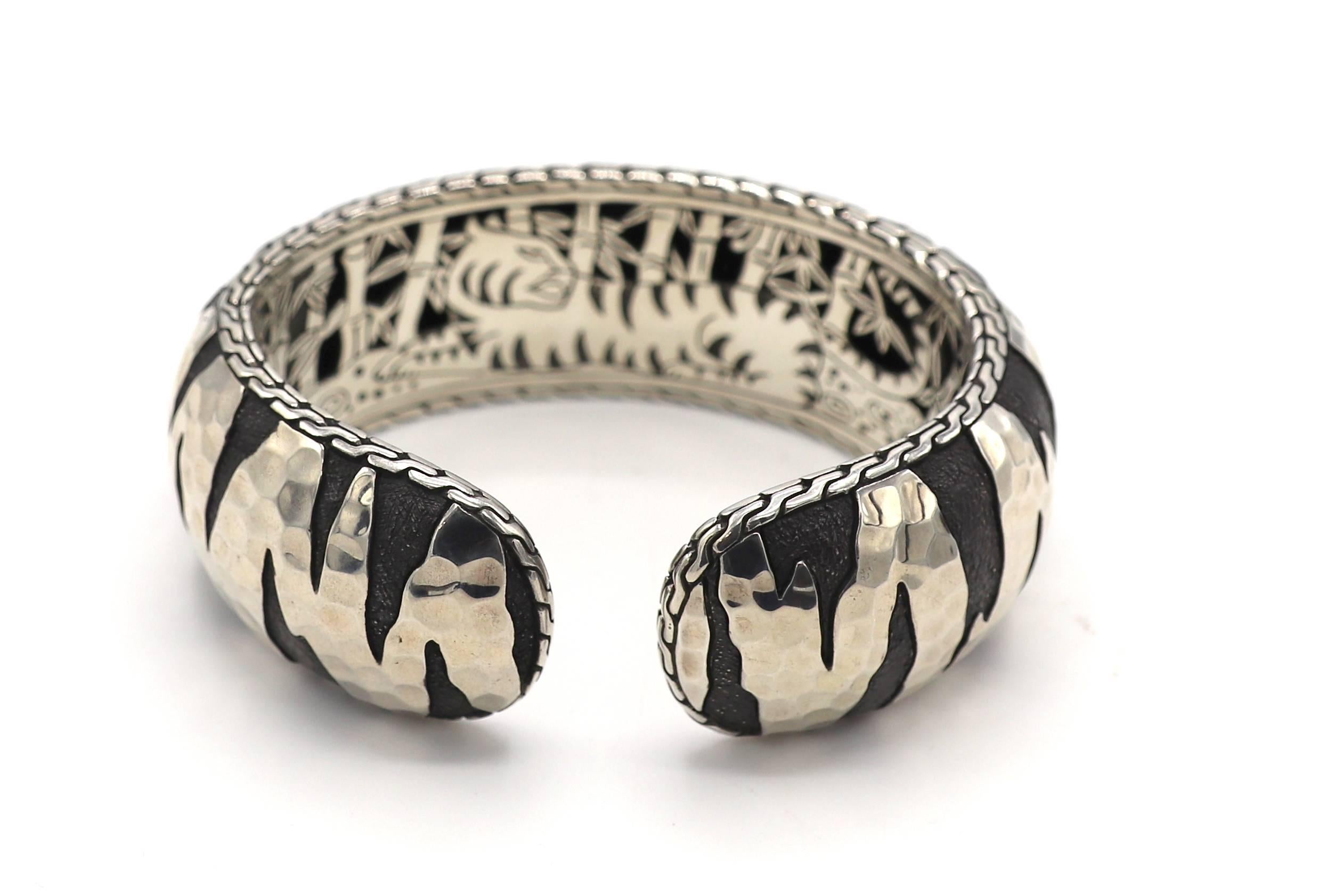 Modern John Hardy Sterling Silver Macan Tiger Stripe Kick Cuff Bangle Bracelet