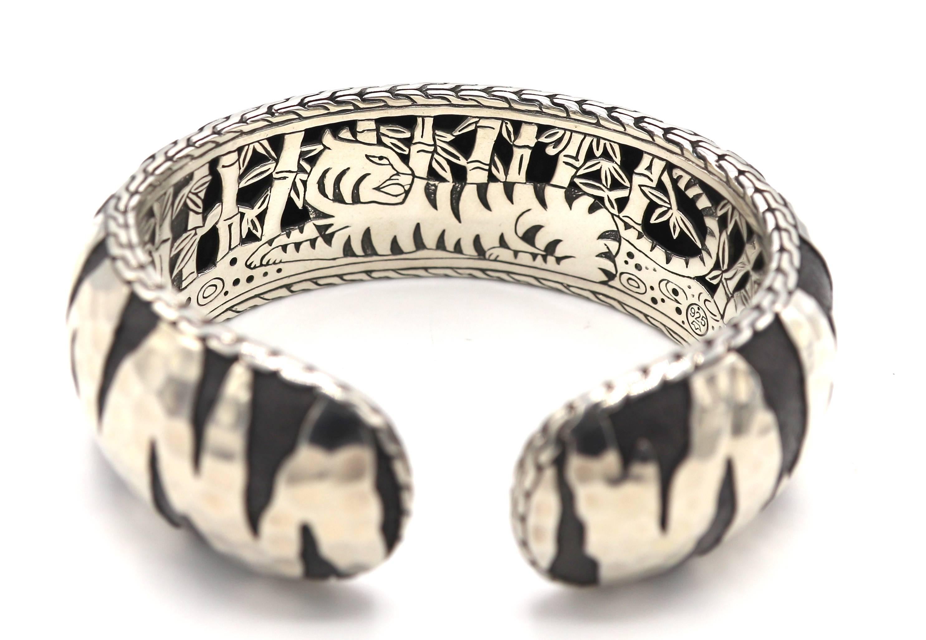 John Hardy Sterling Silver Macan Tiger Stripe Kick Cuff Bangle Bracelet In Excellent Condition In  Baltimore, MD