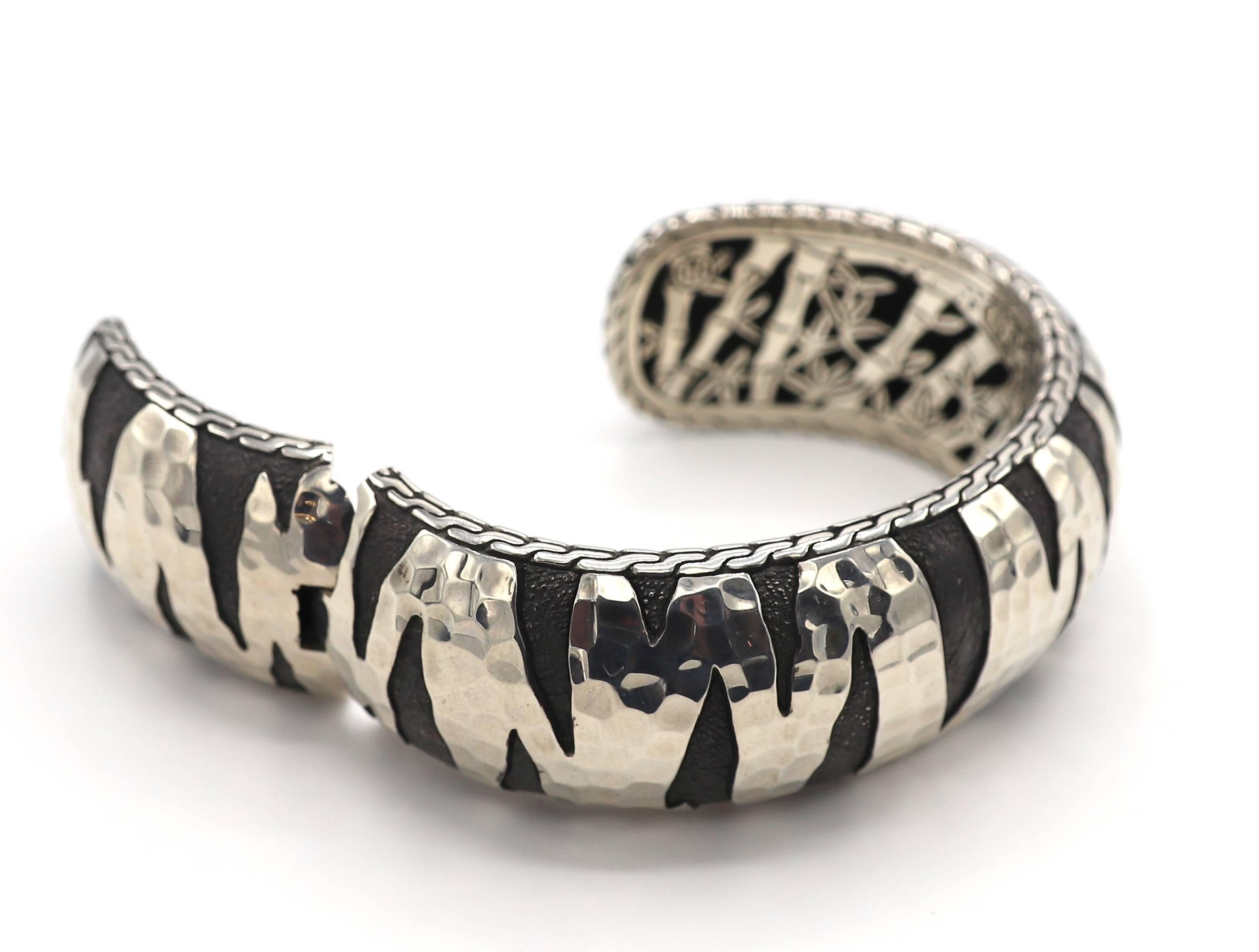 John Hardy Sterling Silver Macan Tiger Stripe Kick Cuff Bangle Bracelet 1