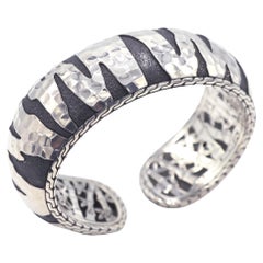 John Hardy Sterling Silver Macan Tiger Stripe Kick Cuff Bangle Bracelet