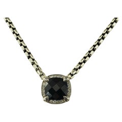 John Hardy Sterling Silver Onyx and Diamond Pendant Necklace #19121