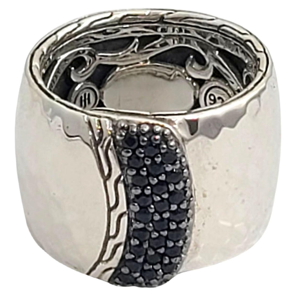John Hardy Black Sapphire Cigar Band Saddle Ring Sterling Silver For