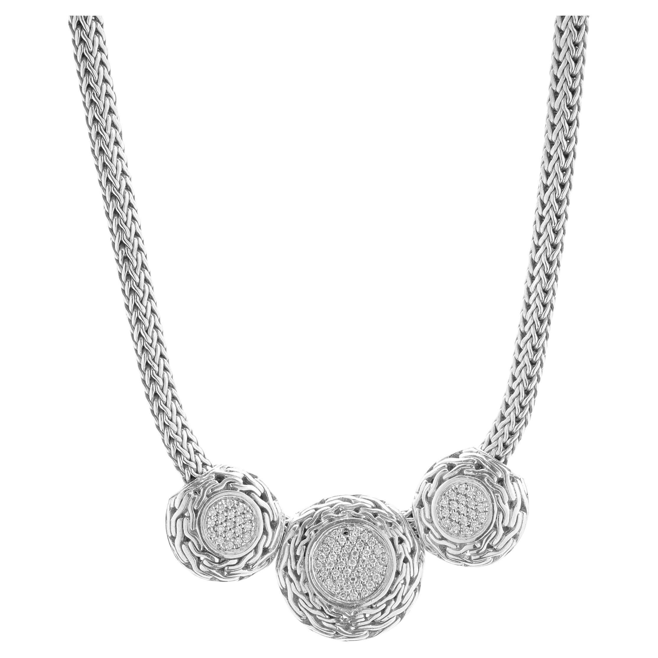 John Hardy Sterling Silver Pave Diamond Classic Chain Slider Necklace