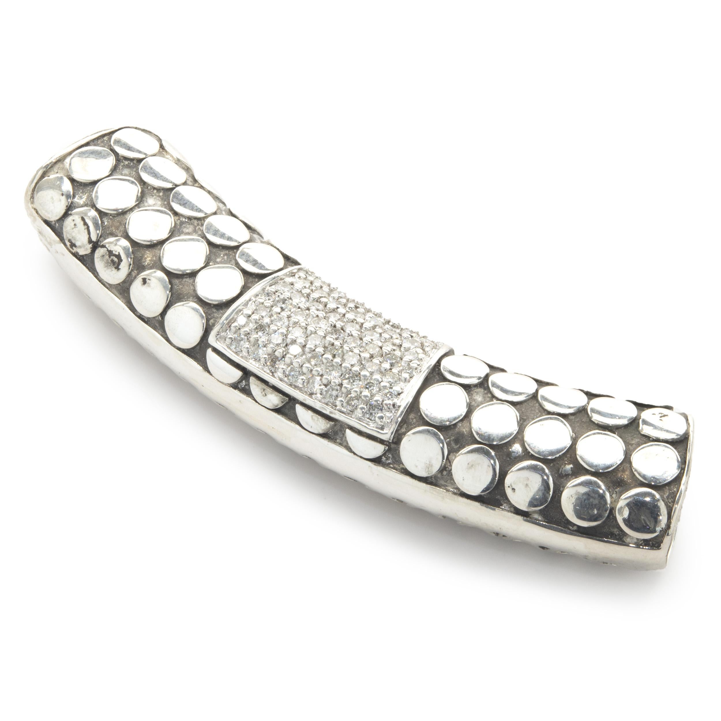 John Hardy Sterling Silver Pave Diamond Dot Slide Pendant In Excellent Condition In Scottsdale, AZ