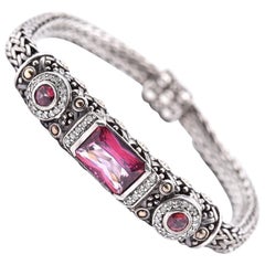 John Hardy Sterling Silver Pink Tourmaline and Diamond Batu Bracelet